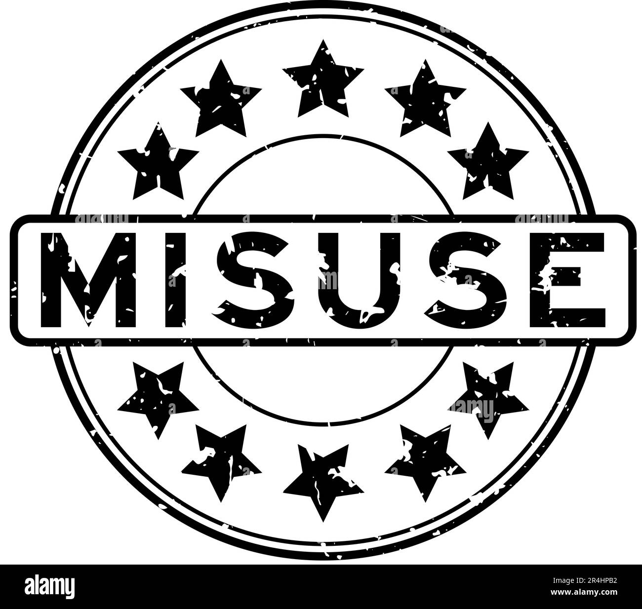 Grunge black misuse word with star icon round rubber seal stamp on white background Stock Vector