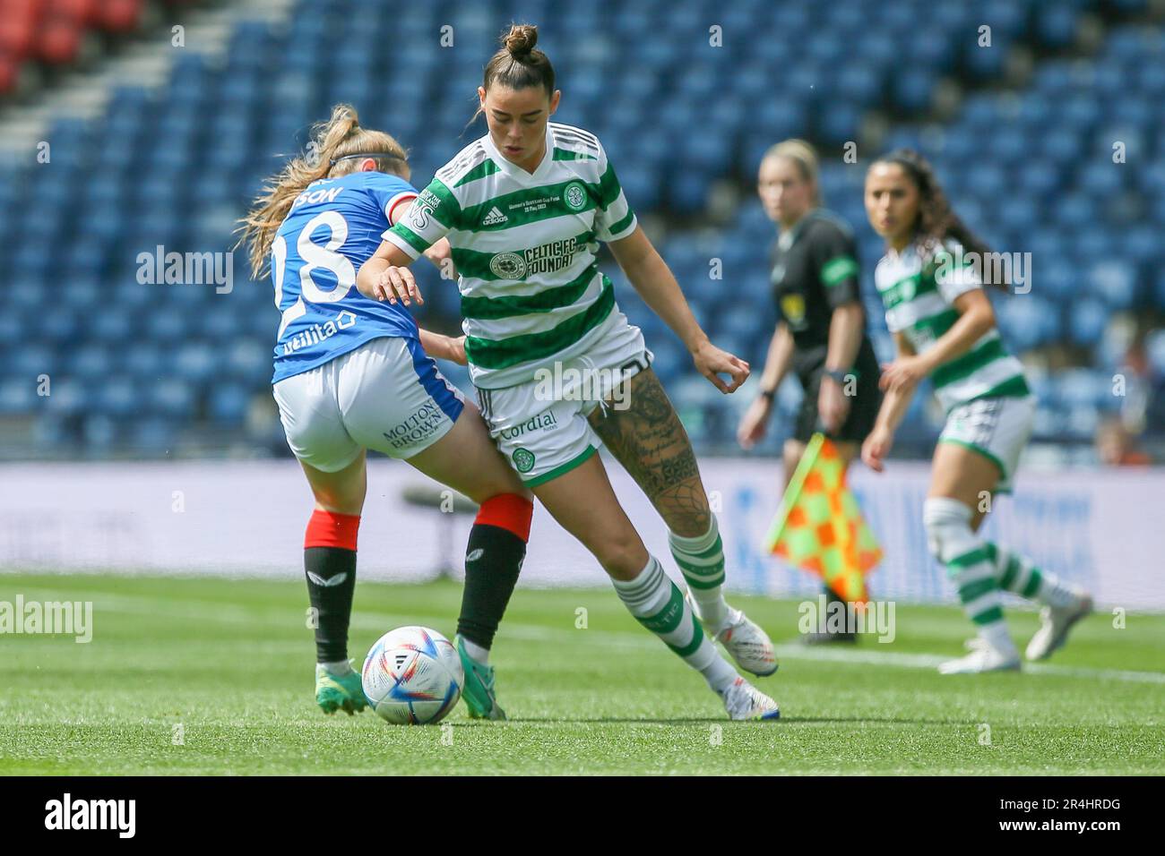 Glasgow, UK. 28th May, 2023. In the final of the Womens Scottish Cup in a game between Celtic and Rangers, Celtic won 2 - 0. The scorers were Natasha Flint, numbr 26, in 64 minutes and Claire O'Riodan, number 3, in 68 minutes. Credit: Findlay/Alamy Live News Stock Photo