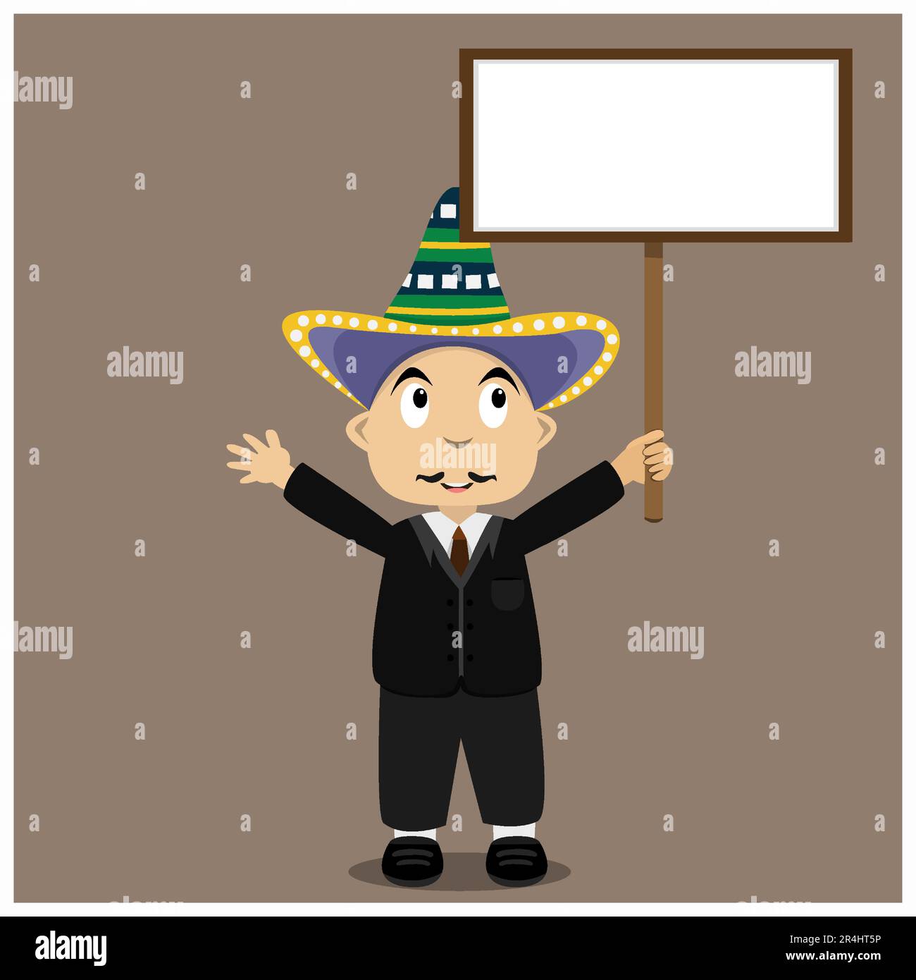 Vector Illustration of Mexico Boy With Blank Banner and Brown Color Background. Stock Vector
