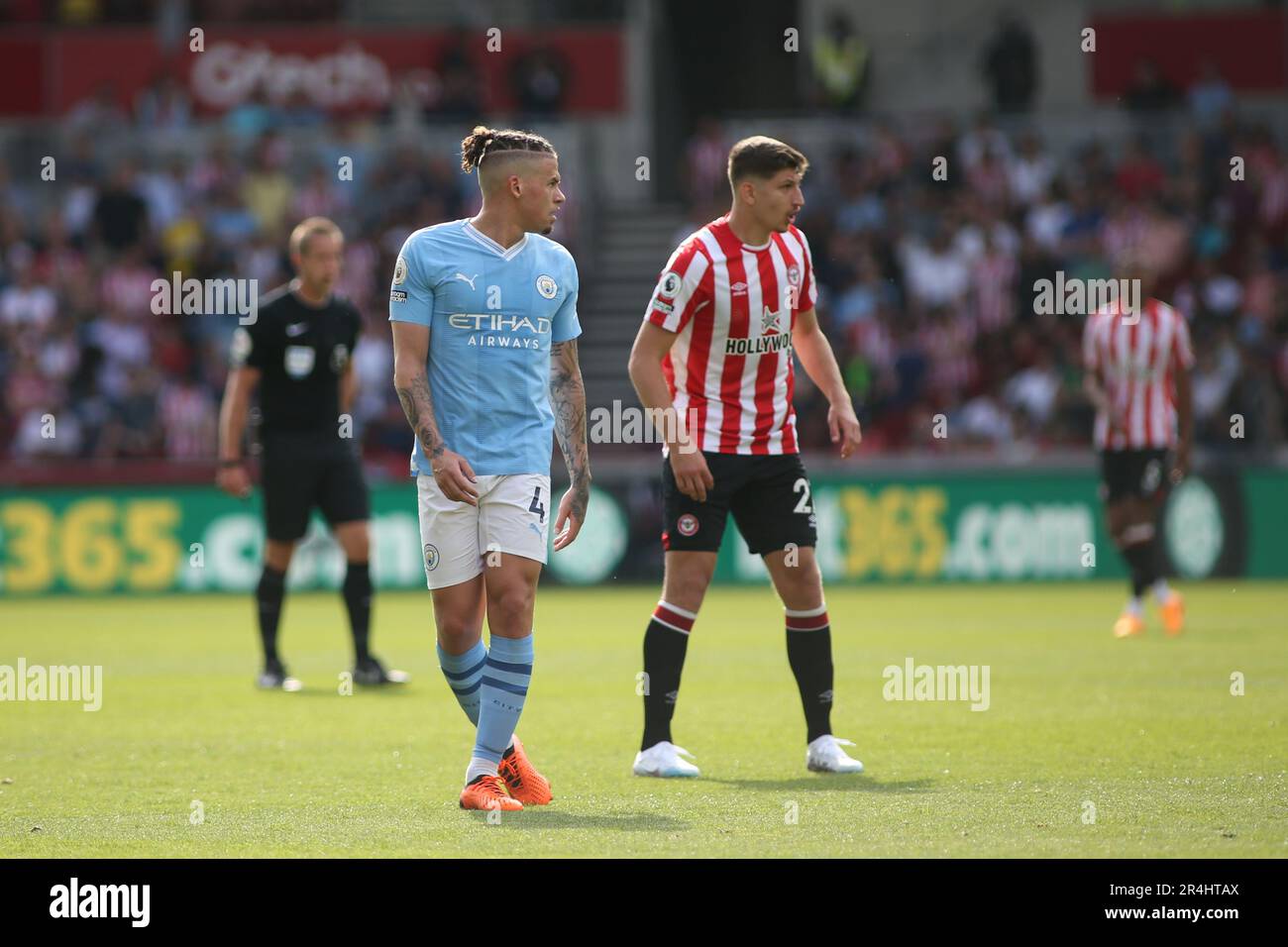 London, UK. 28th May, 2023. Kalvin Phillips and Vitaly Janelt of Brentford during the Premier League match between Brentford and Manchester City at Gtech Community Stadium, London, England on 28 May 2023. Photo by Pedro Soares. Editorial use only, license required for commercial use. No use in betting, games or a single club/league/player publications. Credit: UK Sports Pics Ltd/Alamy Live News Stock Photo