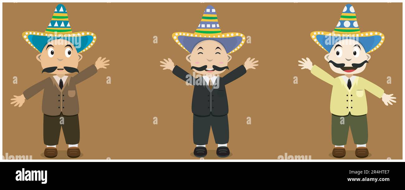 Vector Illustration of Three Type Smile Mexico Boy and Brown Color Background. Stock Vector