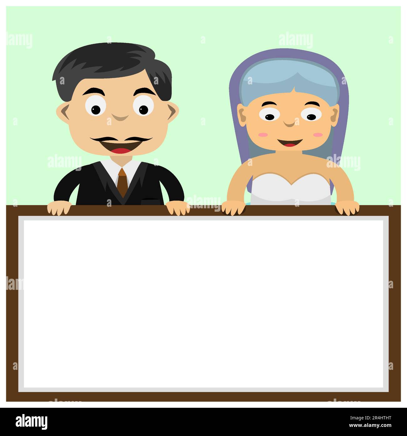 Vector Illustration Of Couple Wedding Template and Blue Color Background. Stock Vector
