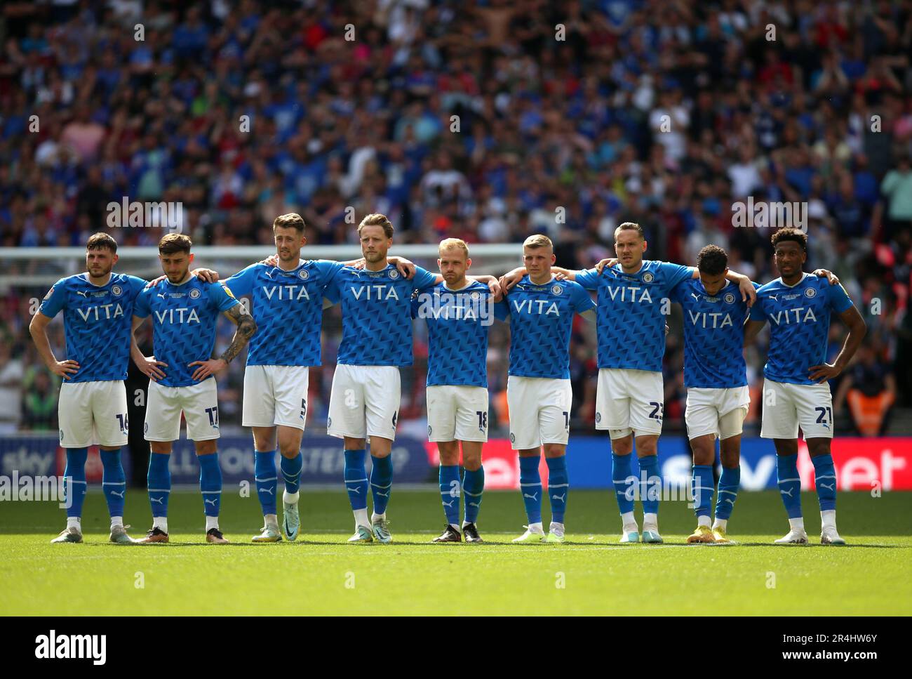 Stockport County players dejected following the Sky Bet League Two play