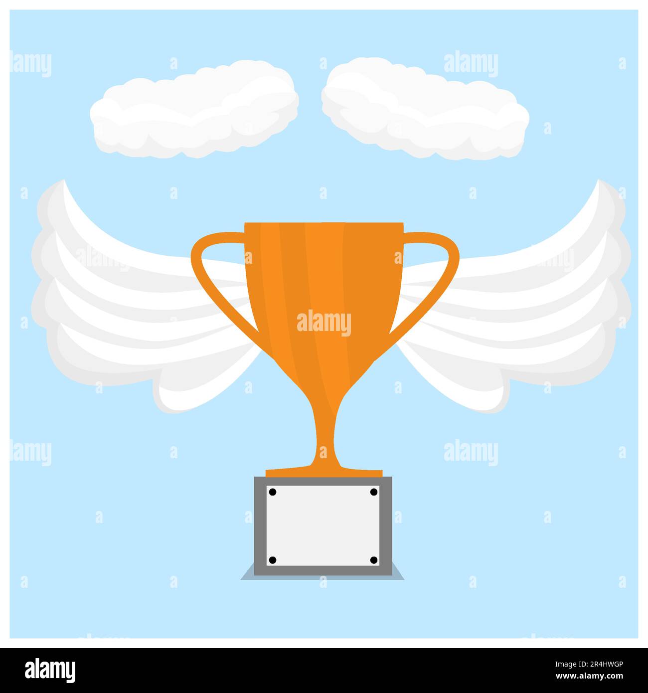 Vector Illustration of Wings Trophy, cloud and Blue Color Background. Stock Vector