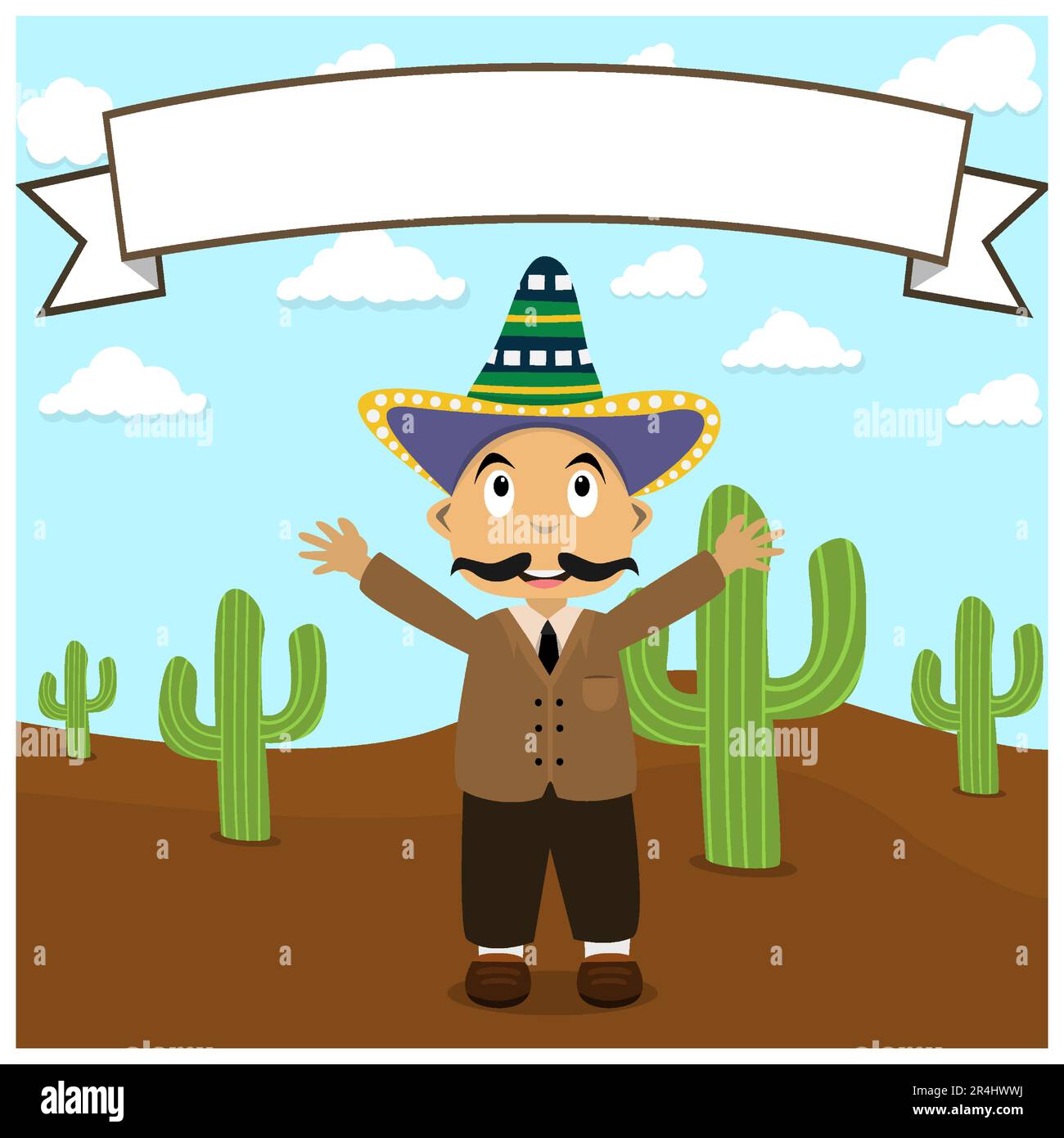 Mexican People With Blank Sign. Vector and Illustration Stock Vector