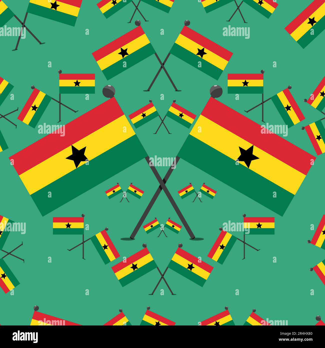 Vector Illustration of Pattern Ghana Flags and Green Colors Background Stock Vector