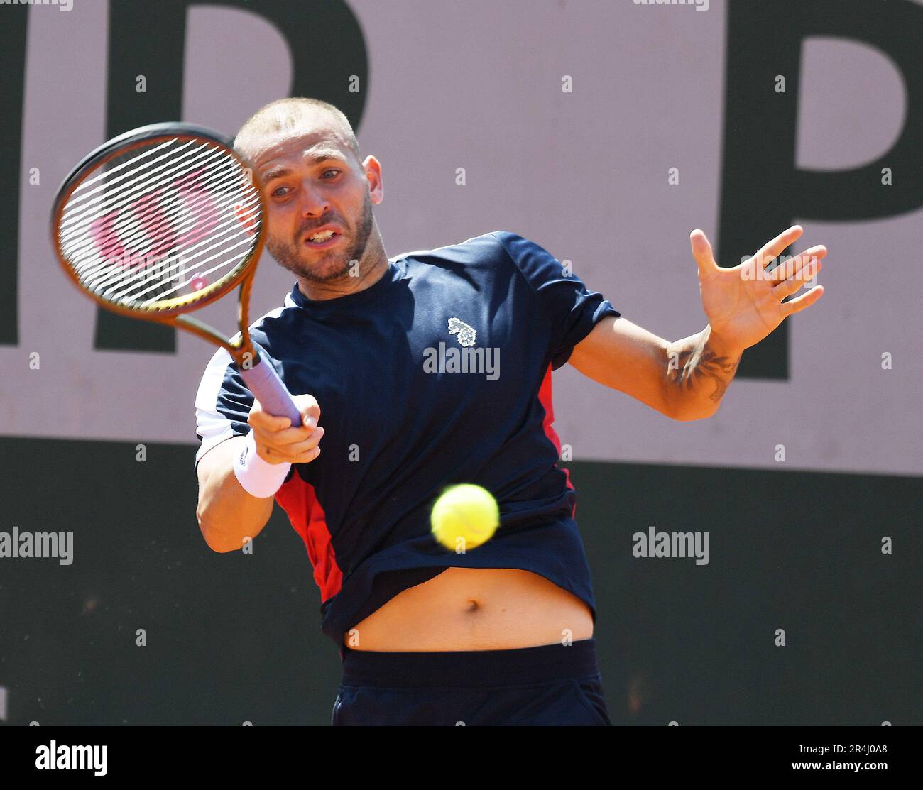 Paris, France. 28th May, 2023. Roland Garros Paris French Open 2023 Day 1 28/05/2023 Dan Evans (GBR) loses first round match Credit: Roger Parker/Alamy Live News Stock Photo