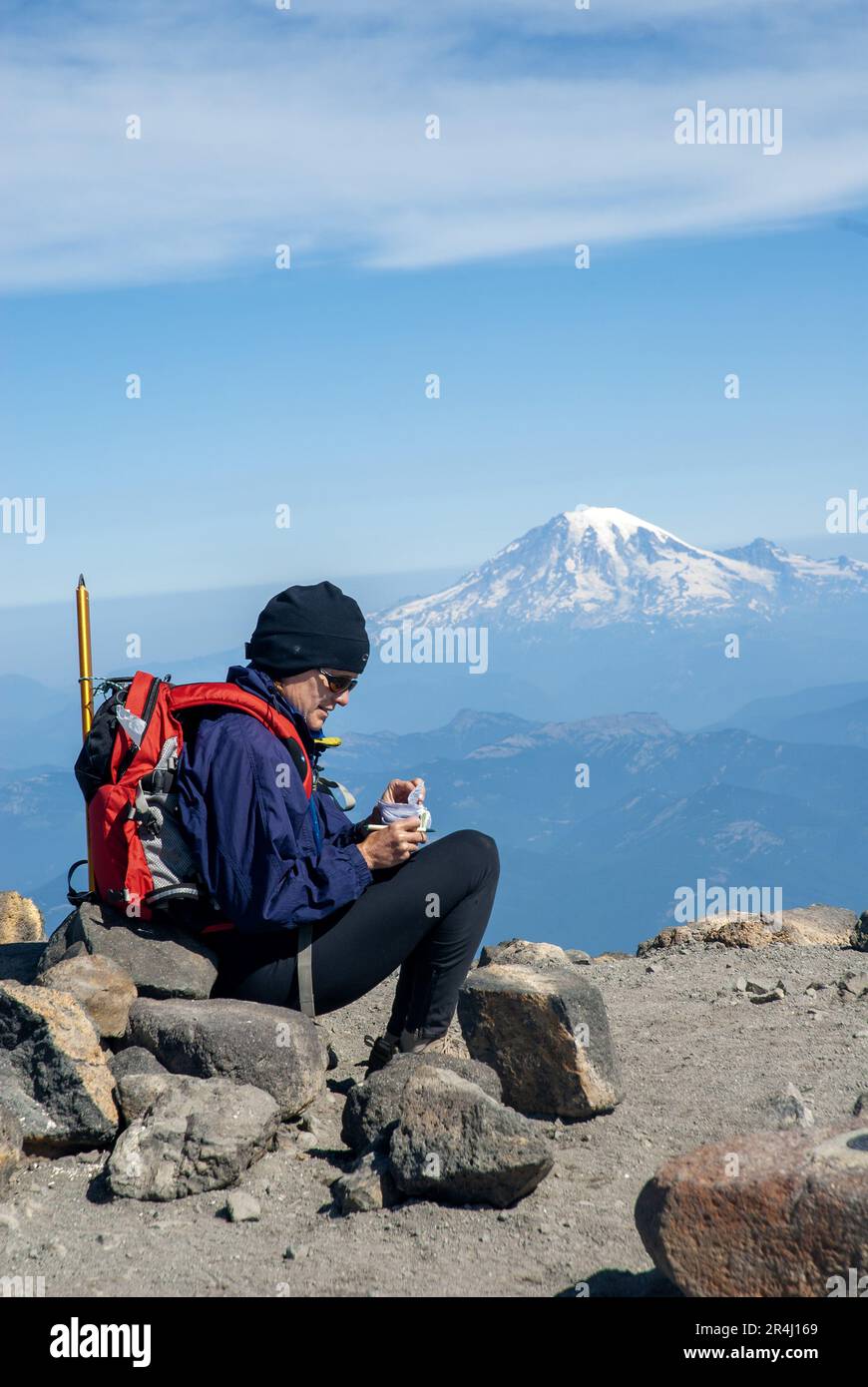 on the summit of Mount Adams, Washington State. USA Stock Photo