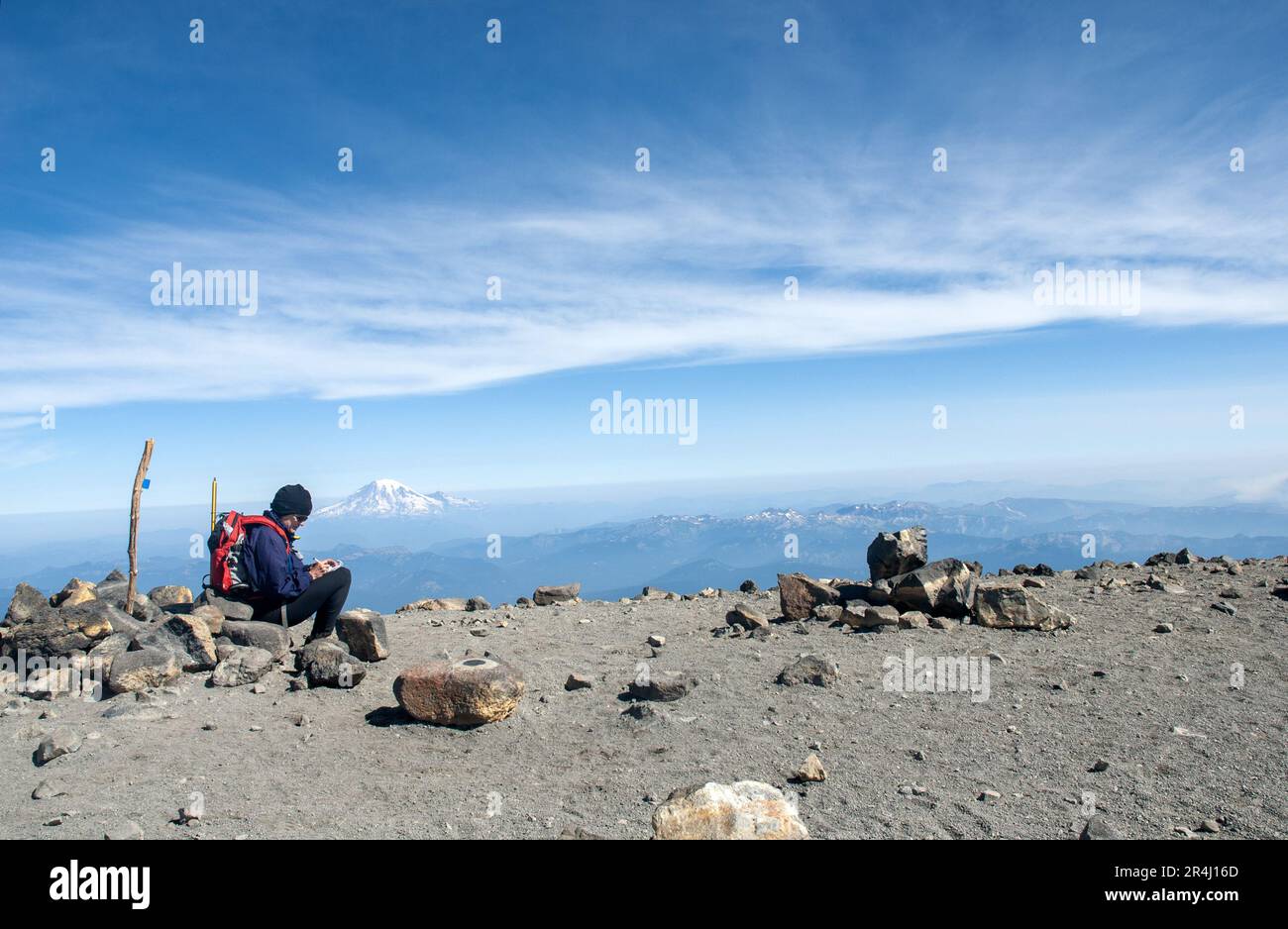 on the summit of Mount Adams, Washington State. USA Stock Photo