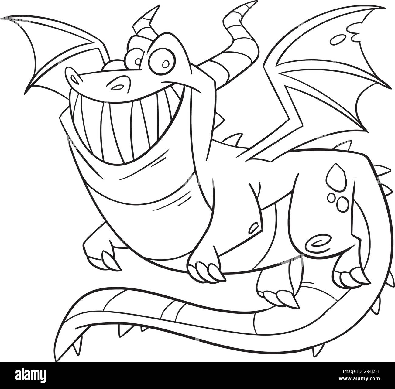 Cute Dragon Character For Coloring Page, Creative Coloring Experiences with Dragon Pages. Stock Vector