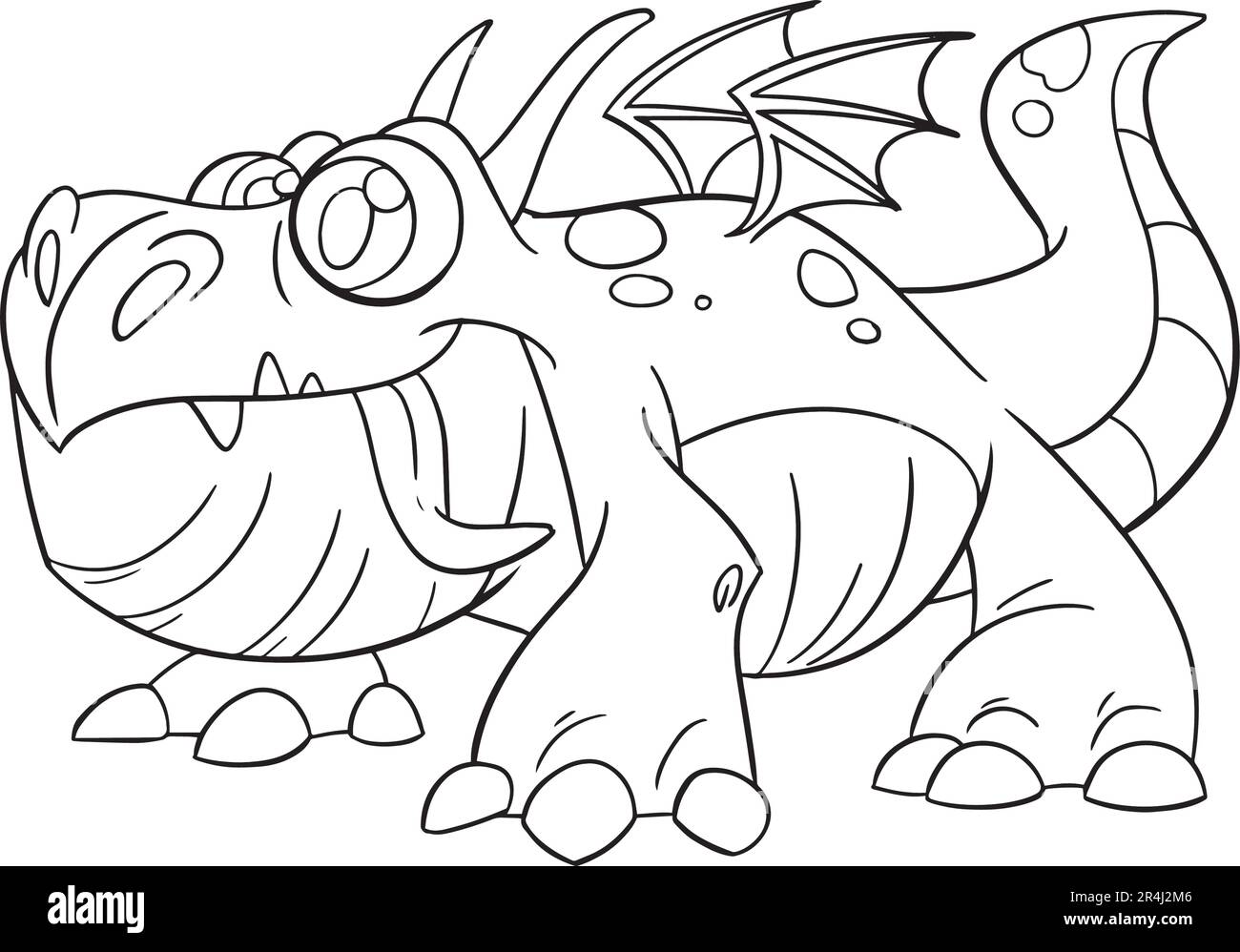 Cute Dragon Character For Coloring Page, Creative Coloring Experiences with Dragon Pages. Stock Vector