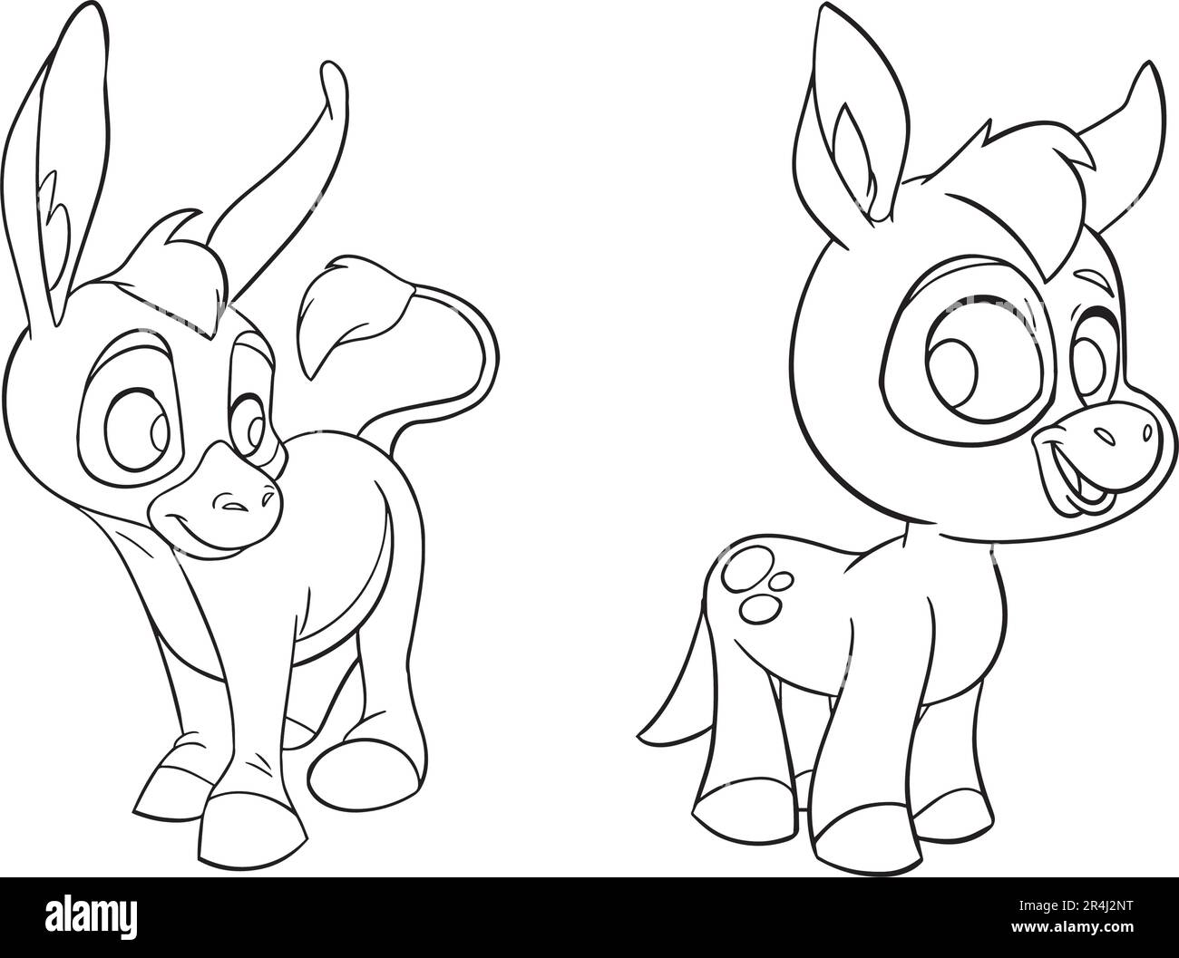 Easy coloring page of donkey . Icon sheet vector. Vector design template for kids coloring book Stock Vector