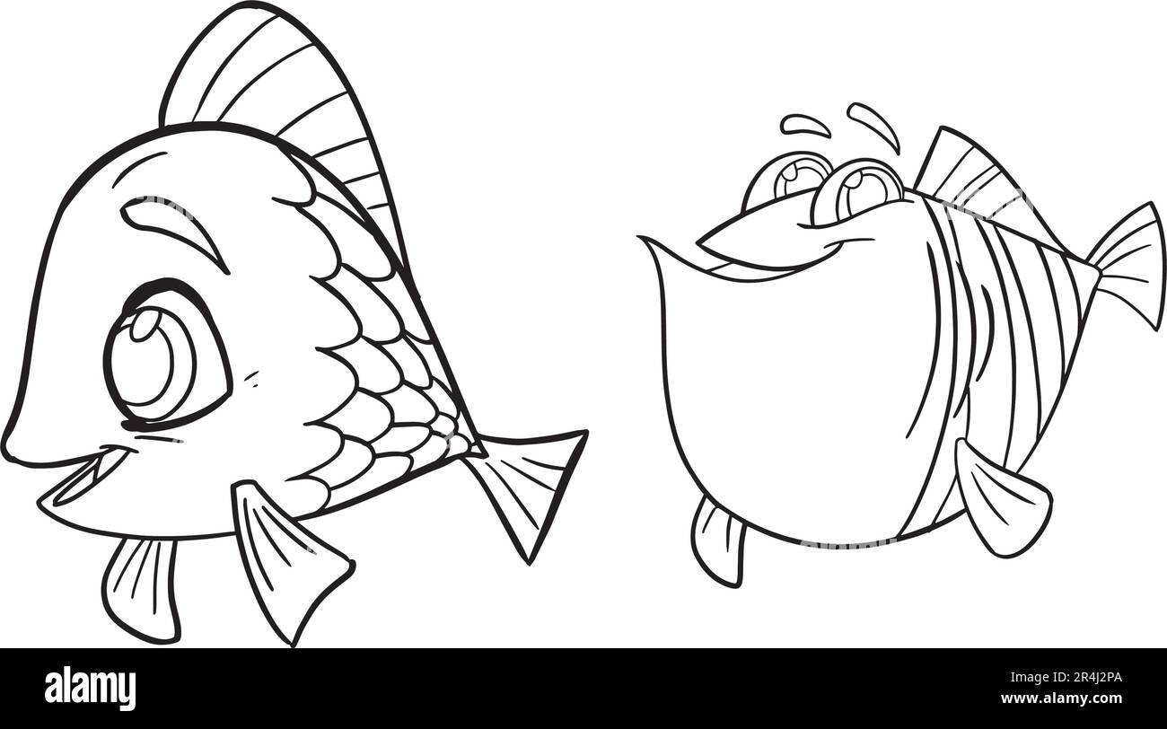 Easy coloring page of fishes . Icon sheet vector. Vector design template for kids coloring book Stock Vector
