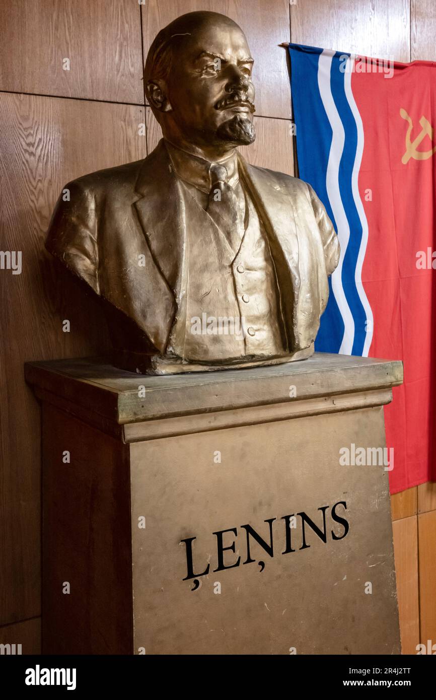 Lenin bust in The Secret Soviet Bunker, Skaļupes, Līgatne, Cēsis district, Latvia Stock Photo