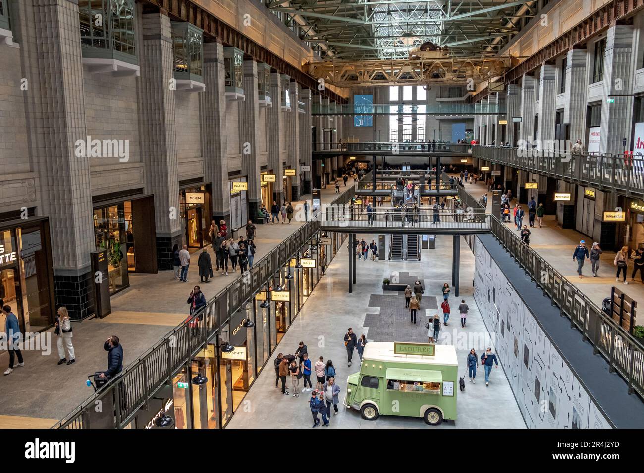 Turbine Hall A at Battersea Power Station has been restored to its Art Deco splendour and is now a major shopping and leisure destination ,London SW11 Stock Photo