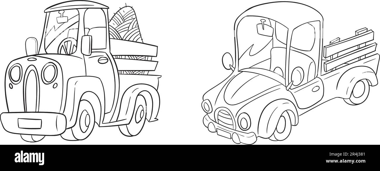Outlined Cars Cartoon Character Poses. Vector Hand Drawn Collection Set ...