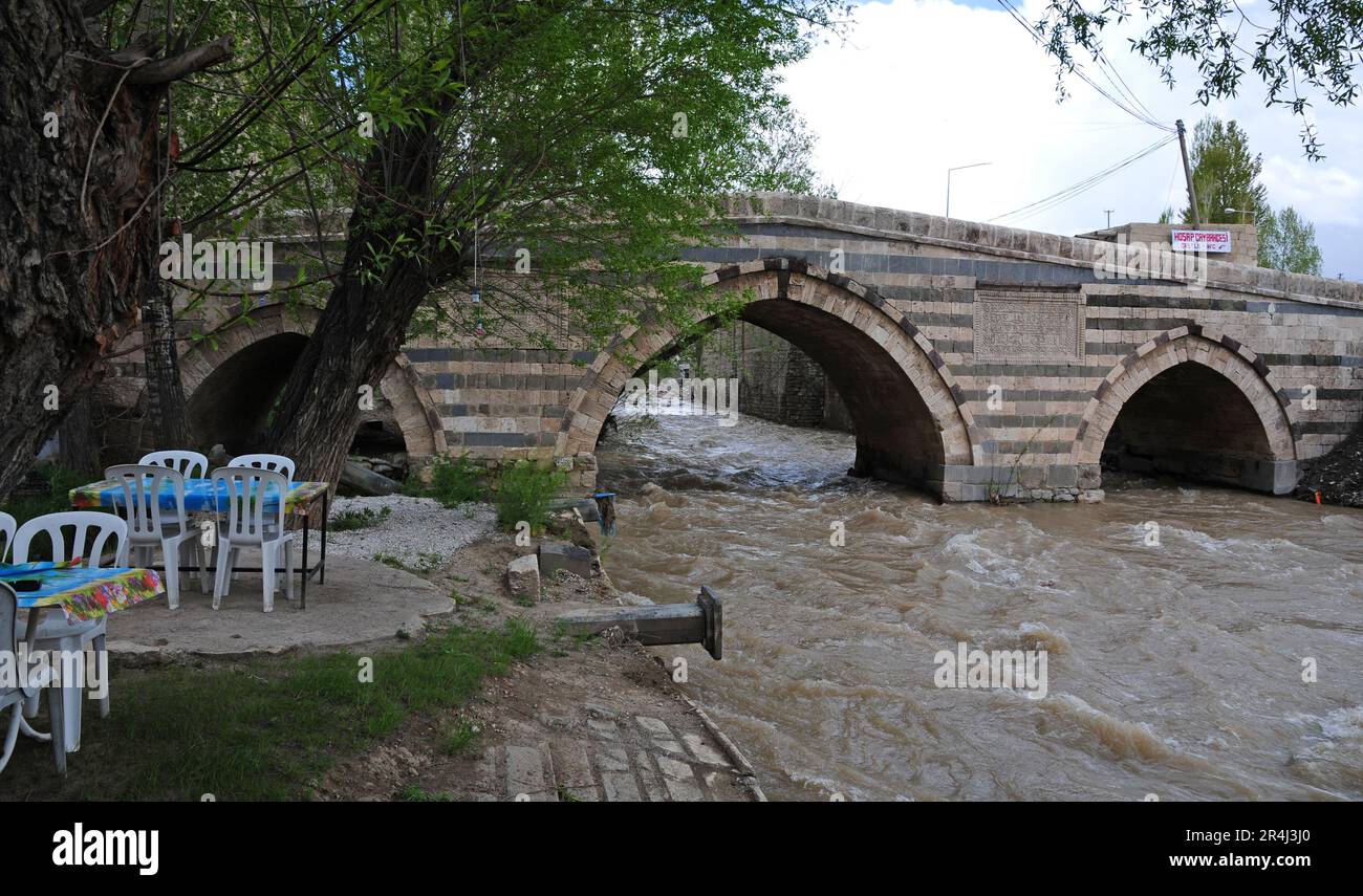 Hosap Bridge in Van, Turkey was built in 1671. Stock Photo