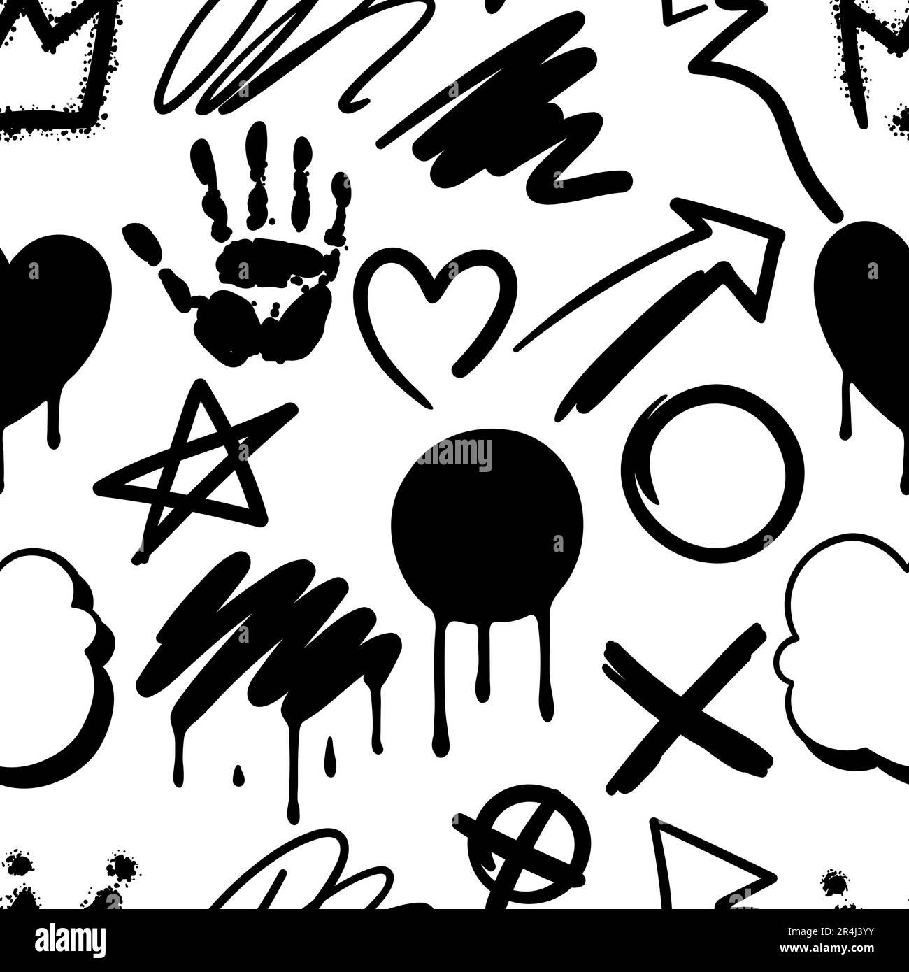Pattern with graffiti symbols. Cartoon abstract grunge creative image