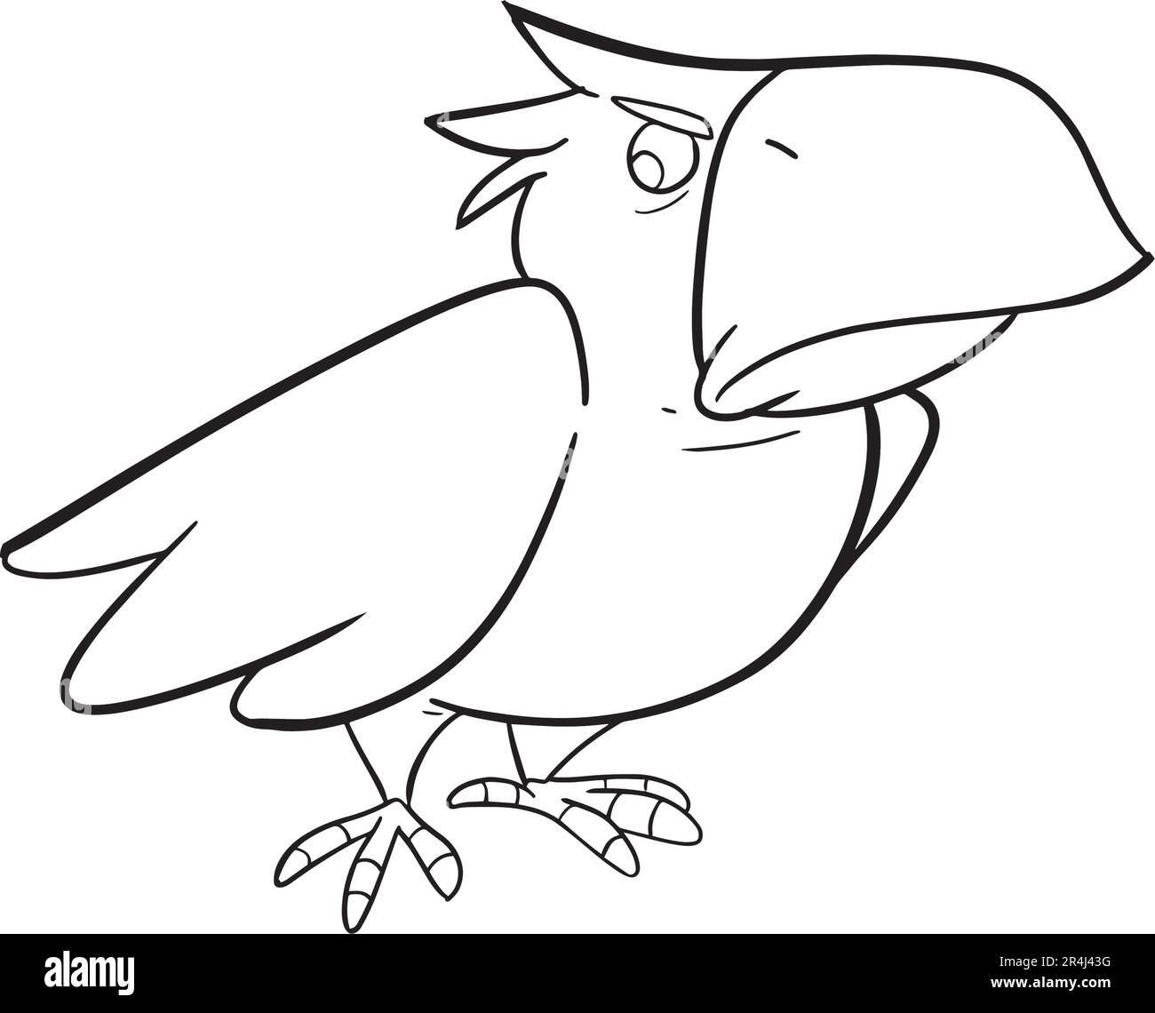 wicked crow for hallowen party coloring pages. Halloween coloring page with spooky objects, hand drawn cute Halloween coloring sheet. Doodle style. Stock Vector