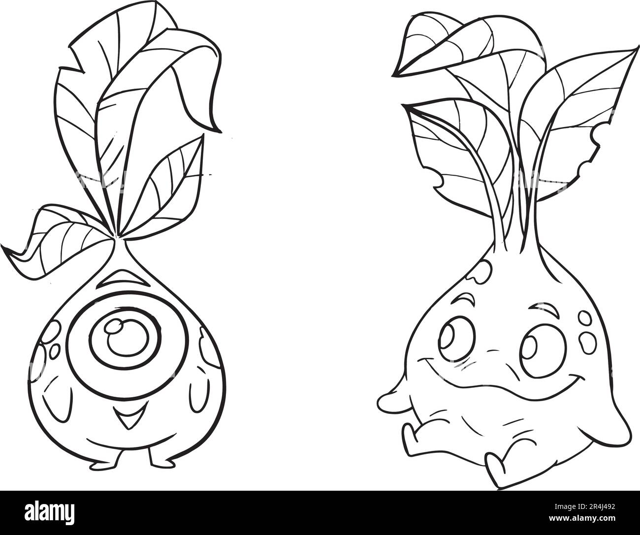 Onion and garlic. Cute Plants page for coloring book bundle concept.Isolated on white background. Stock Vector