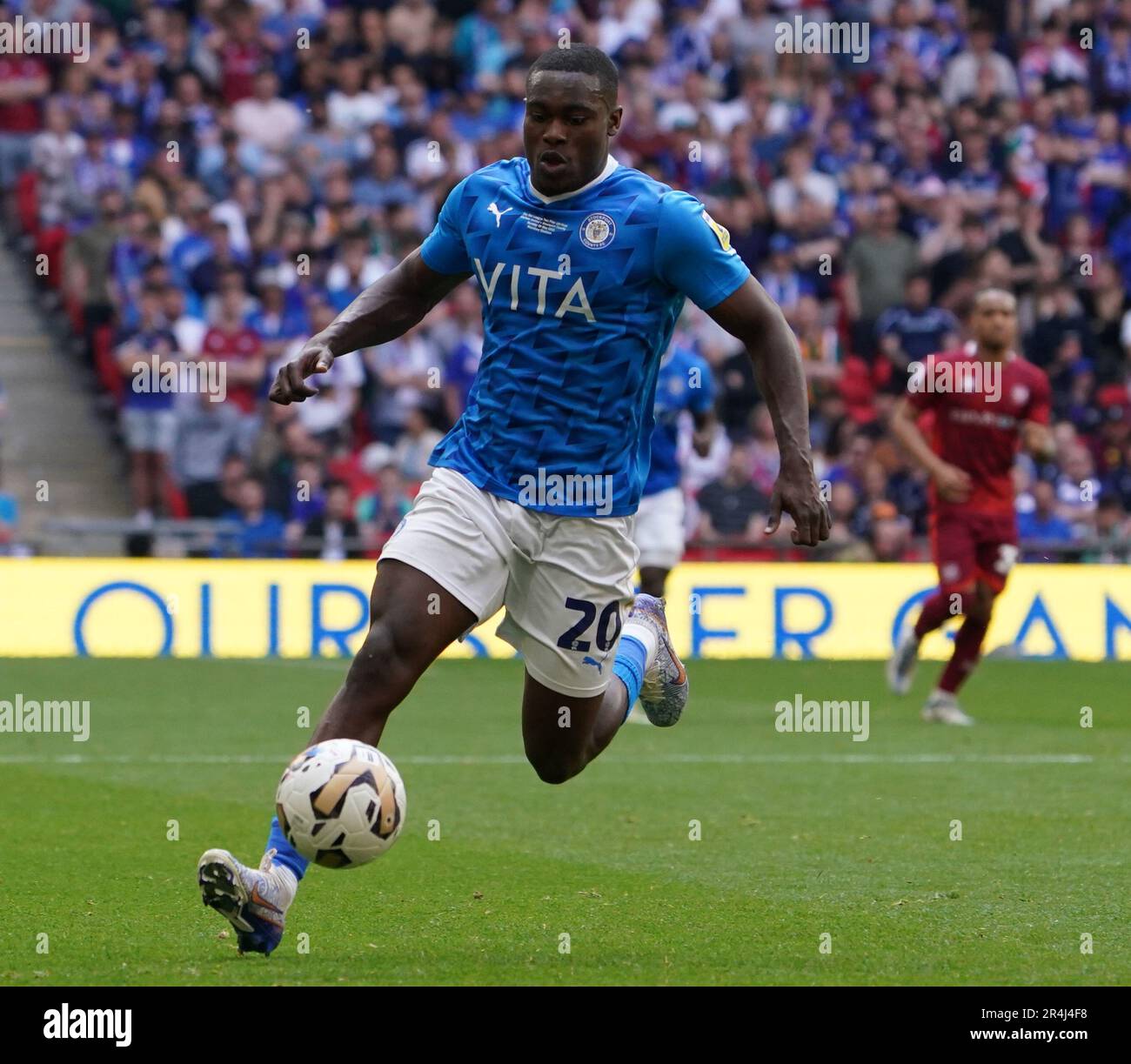 LONDON, ENGLAND - MAY 28: Stockport's Isaac Olaofe during Carlisle 