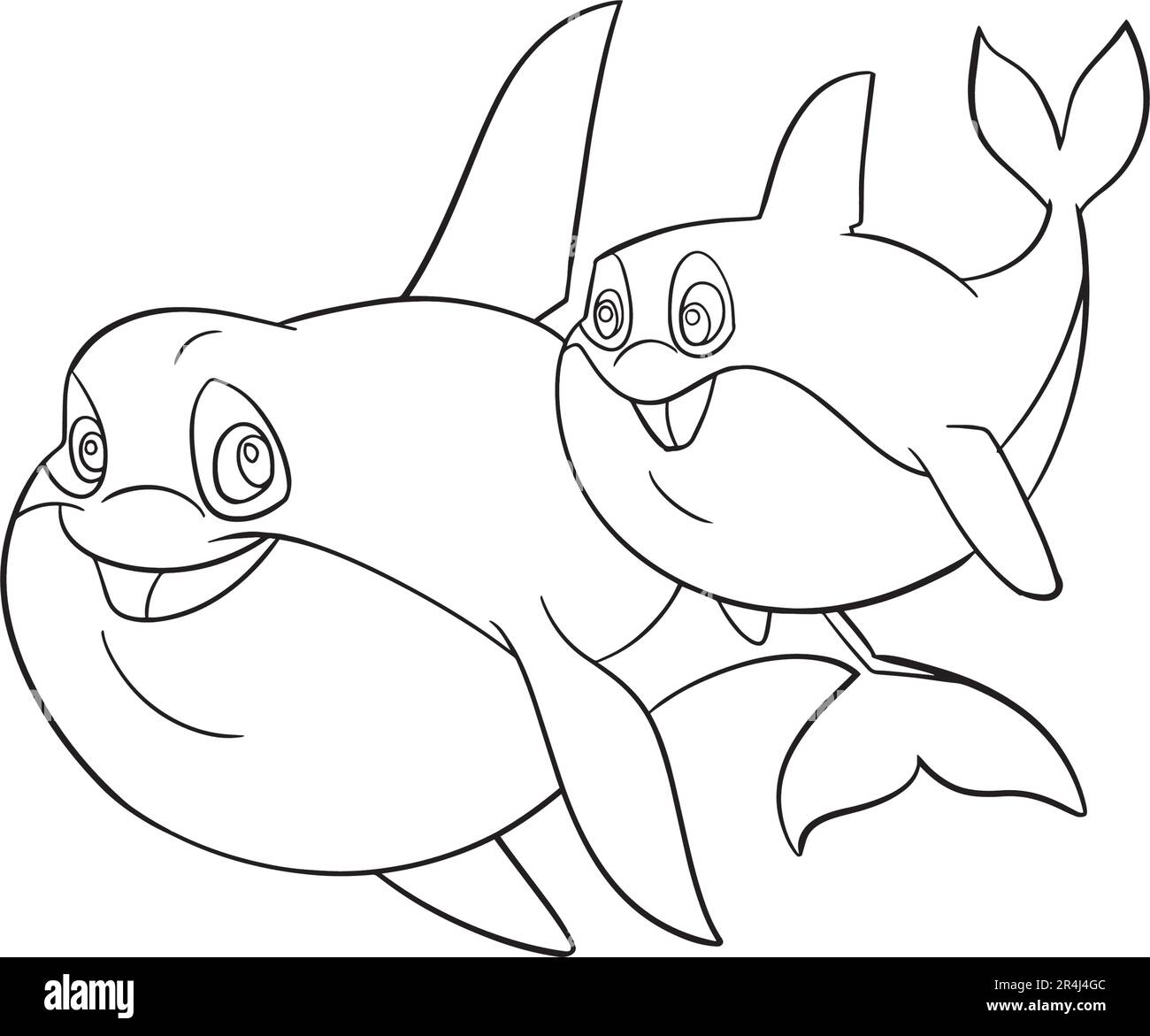 Sea animals group coloring page. Ocean fish, octopus, dolphin, shark, whale, turtle and crab. Doodle style. Outline vector illustration for coloring Stock Vector