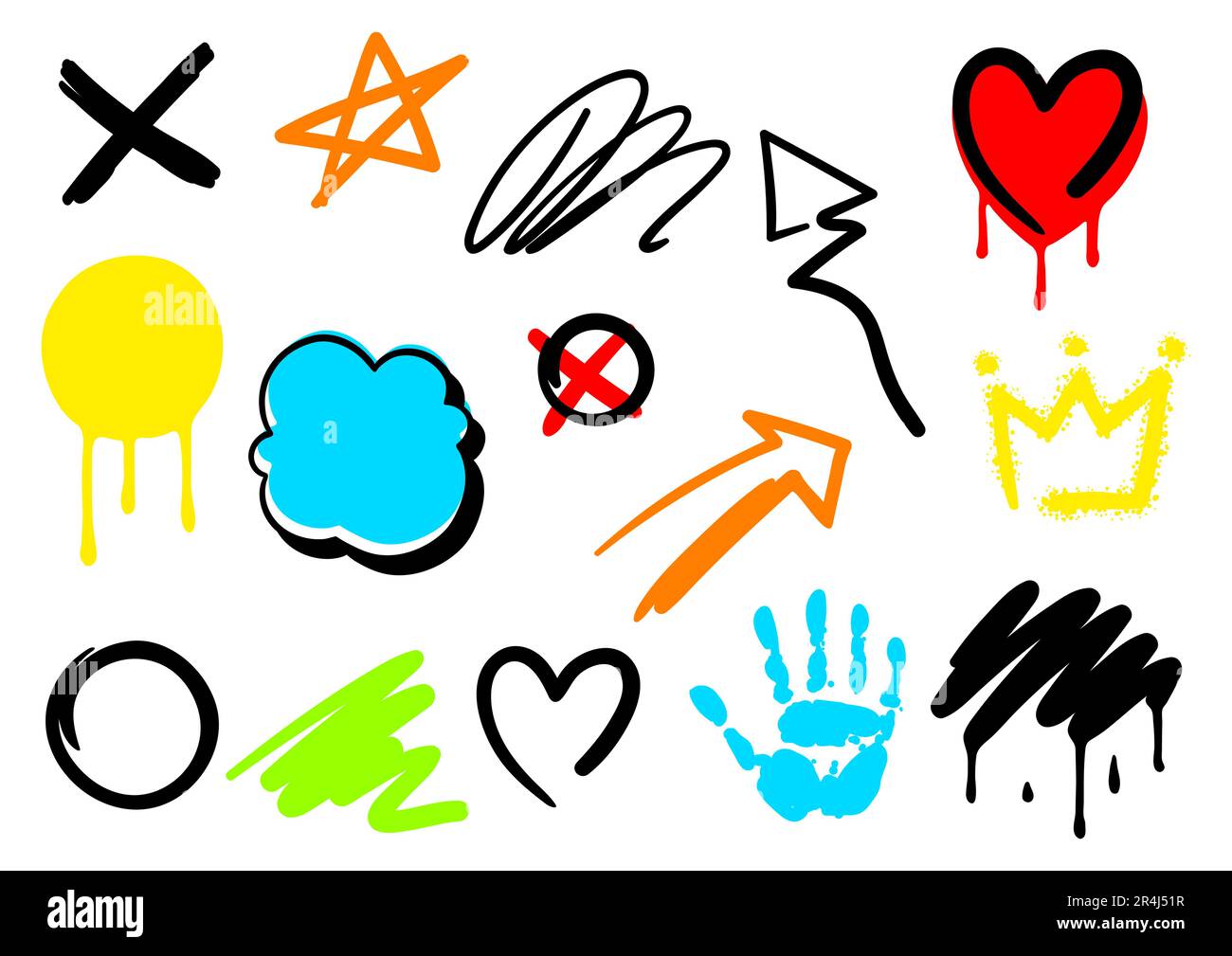 Set of graffiti symbols. Cartoon abstract grunge creative image Stock