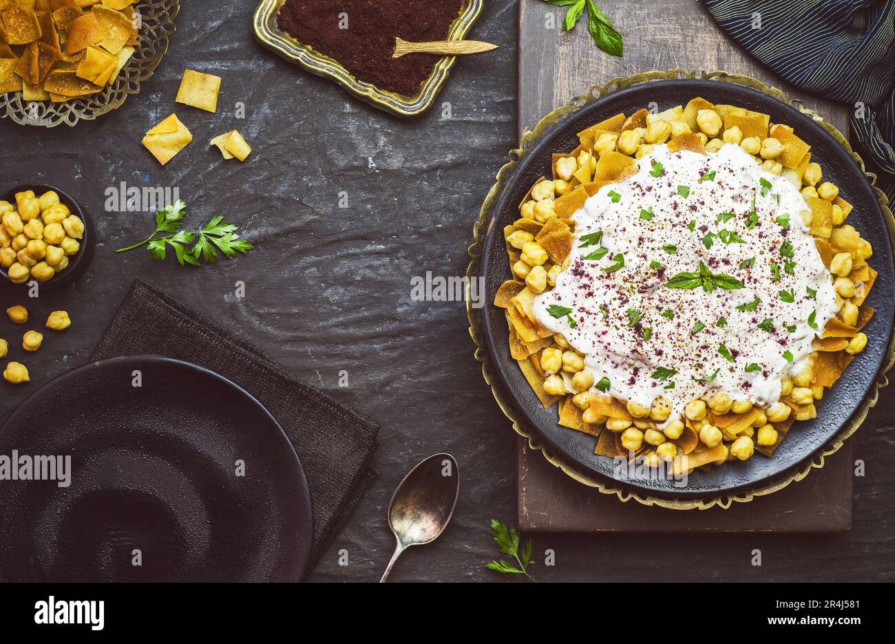 Arabic Cuisine; Lebanese authentic "Fattah" or" Fatteh" with toasted