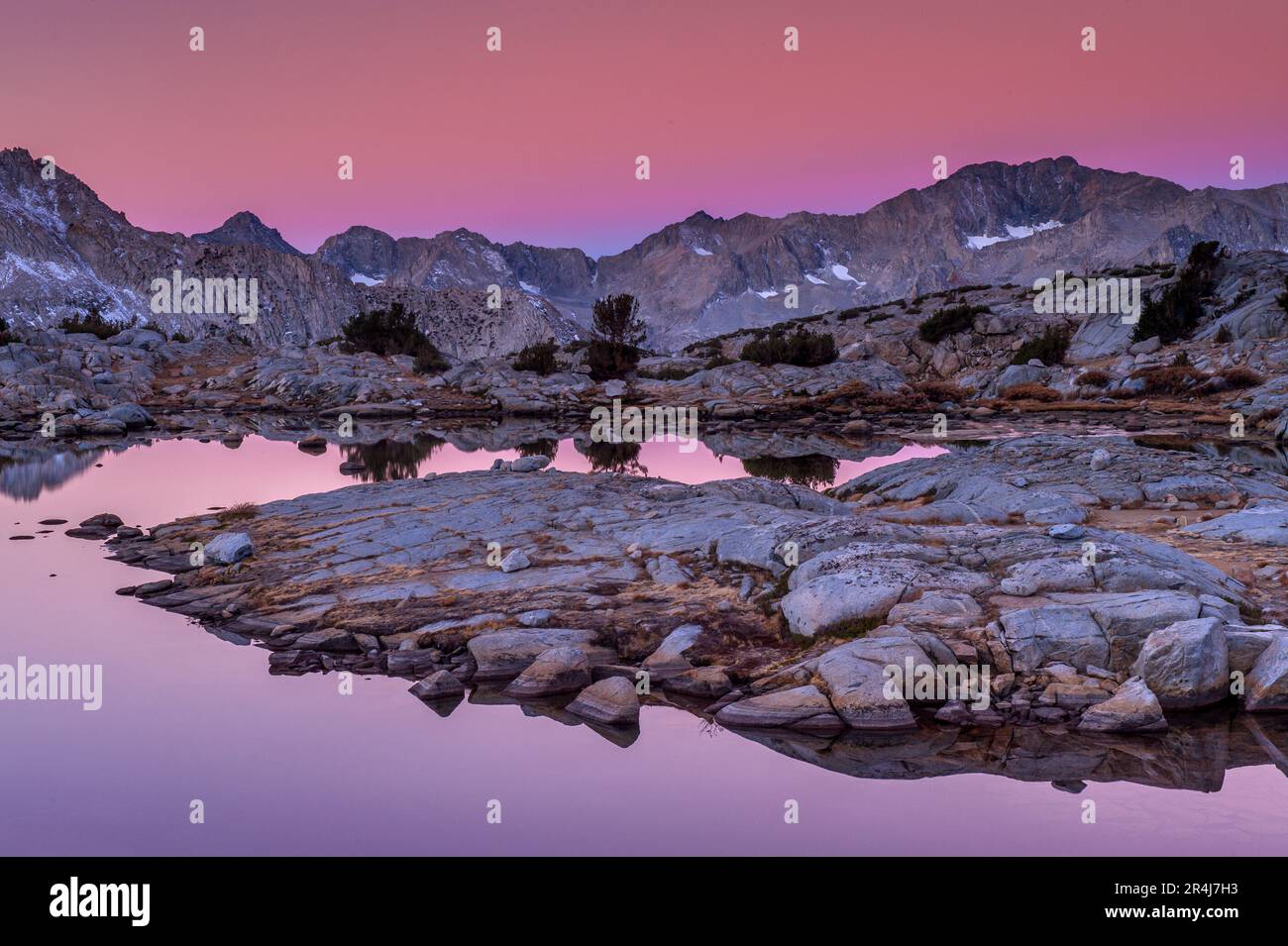 Dawn, Dusy Basin, Giraud Peak, Mount McDuffie, Black Divide, Sierra Nevada Mountains, Kings Canyon National Park, California Stock Photo