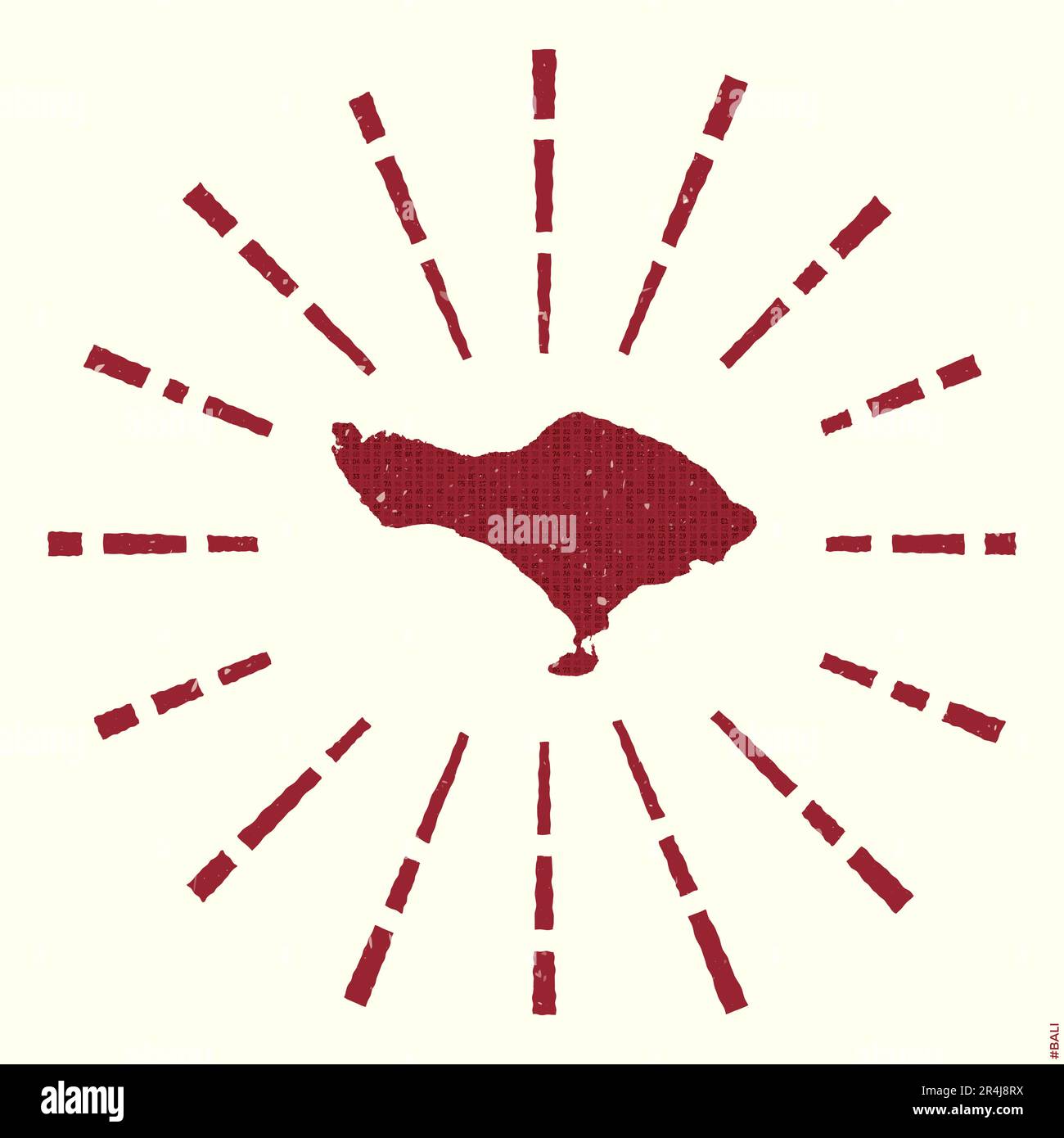 Bali Logo. Grunge sunburst poster with map of the island. Shape of Bali ...