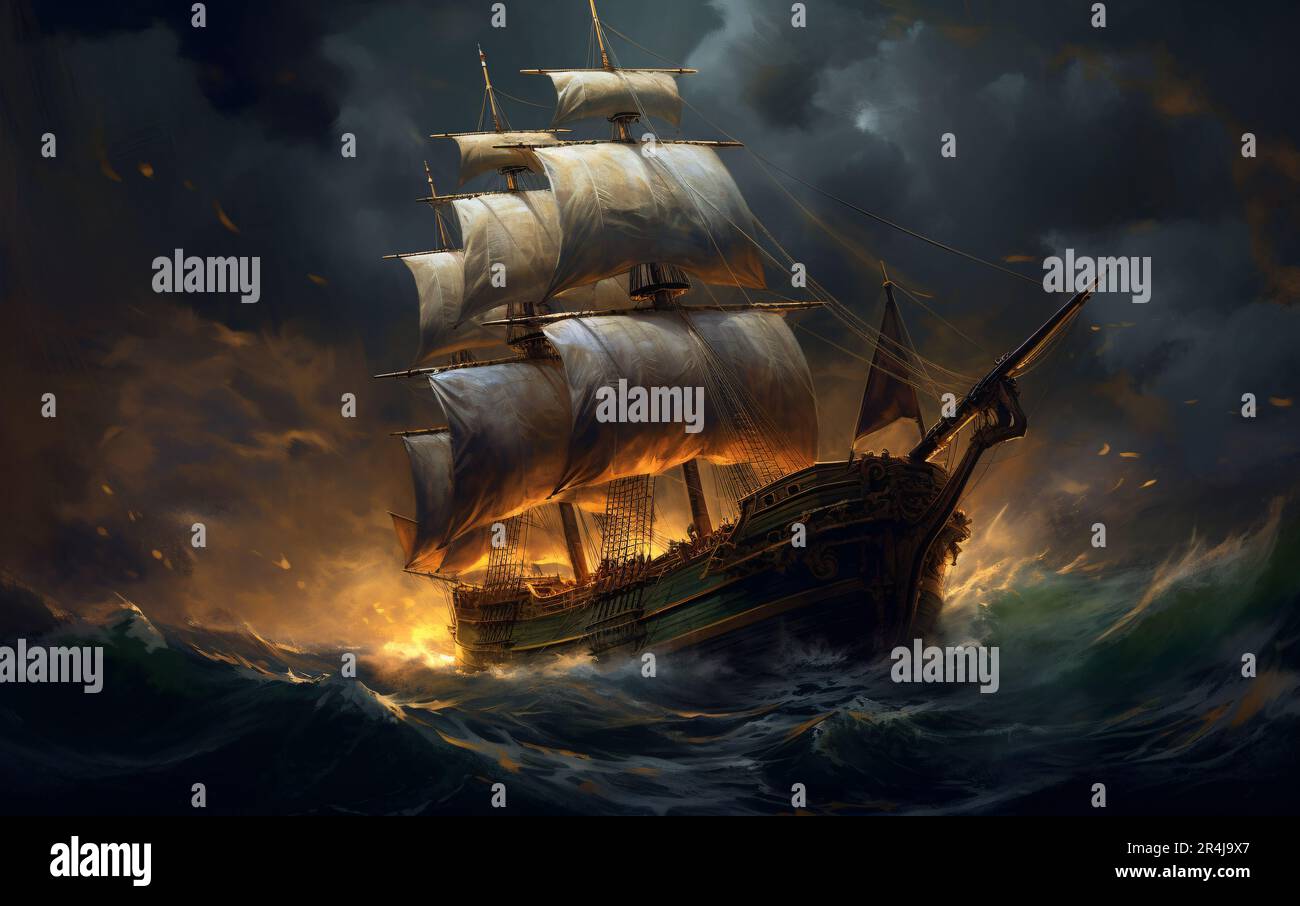 Ship at sail with storm clouds hi-res stock photography and images - Alamy