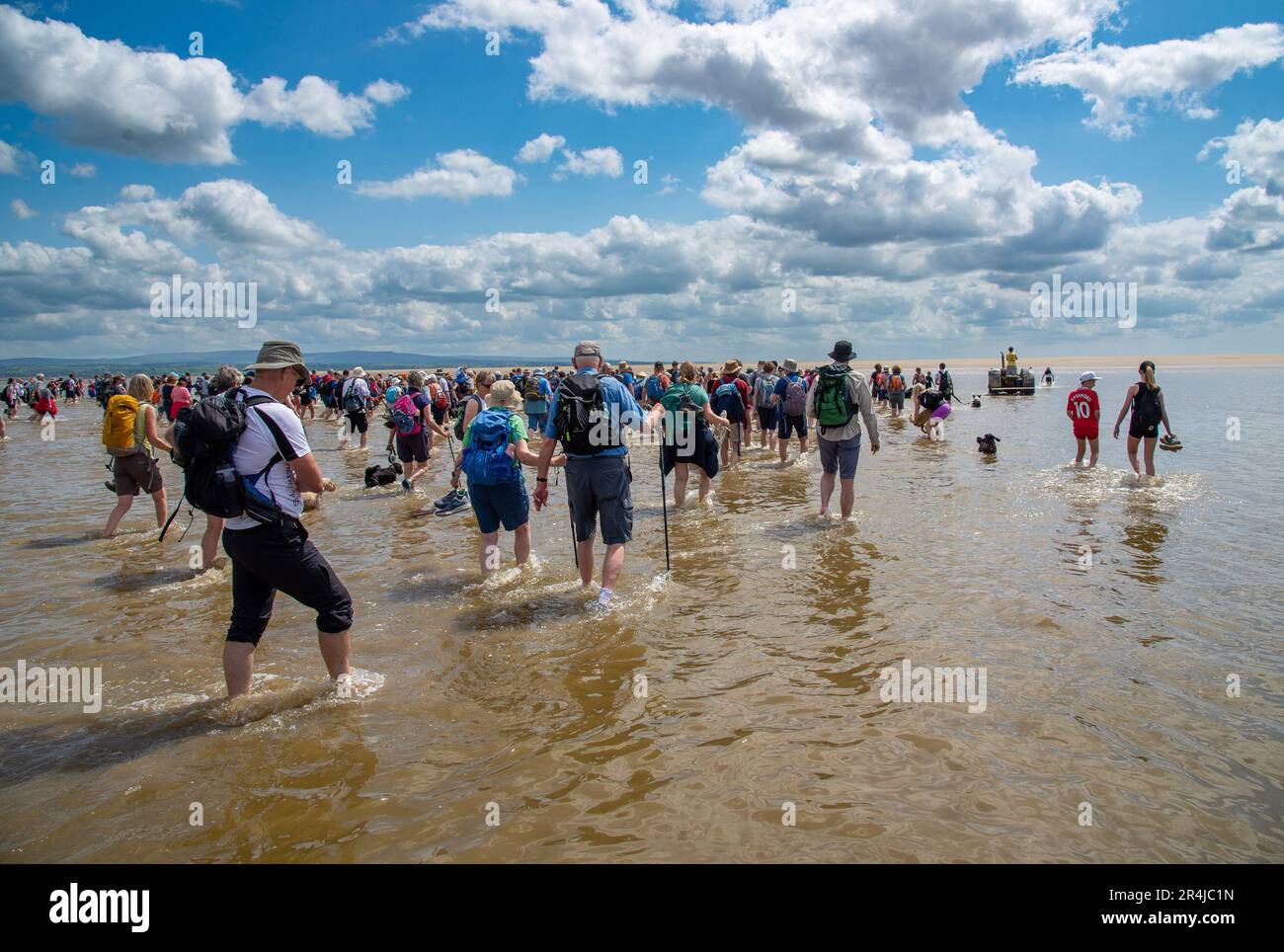 Grange over Sands, Cumbria. 28th May 2023 Over 700 people taking part in the biggest ever guided walk over the sands of Morecambe Bay from Arnside to Grange-over-Sands, Cumbria led by the current King’s Guide to the Sands, Michael Wilson, who took on the role in 2019. Credit: John Eveson/Alamy Live News Stock Photo