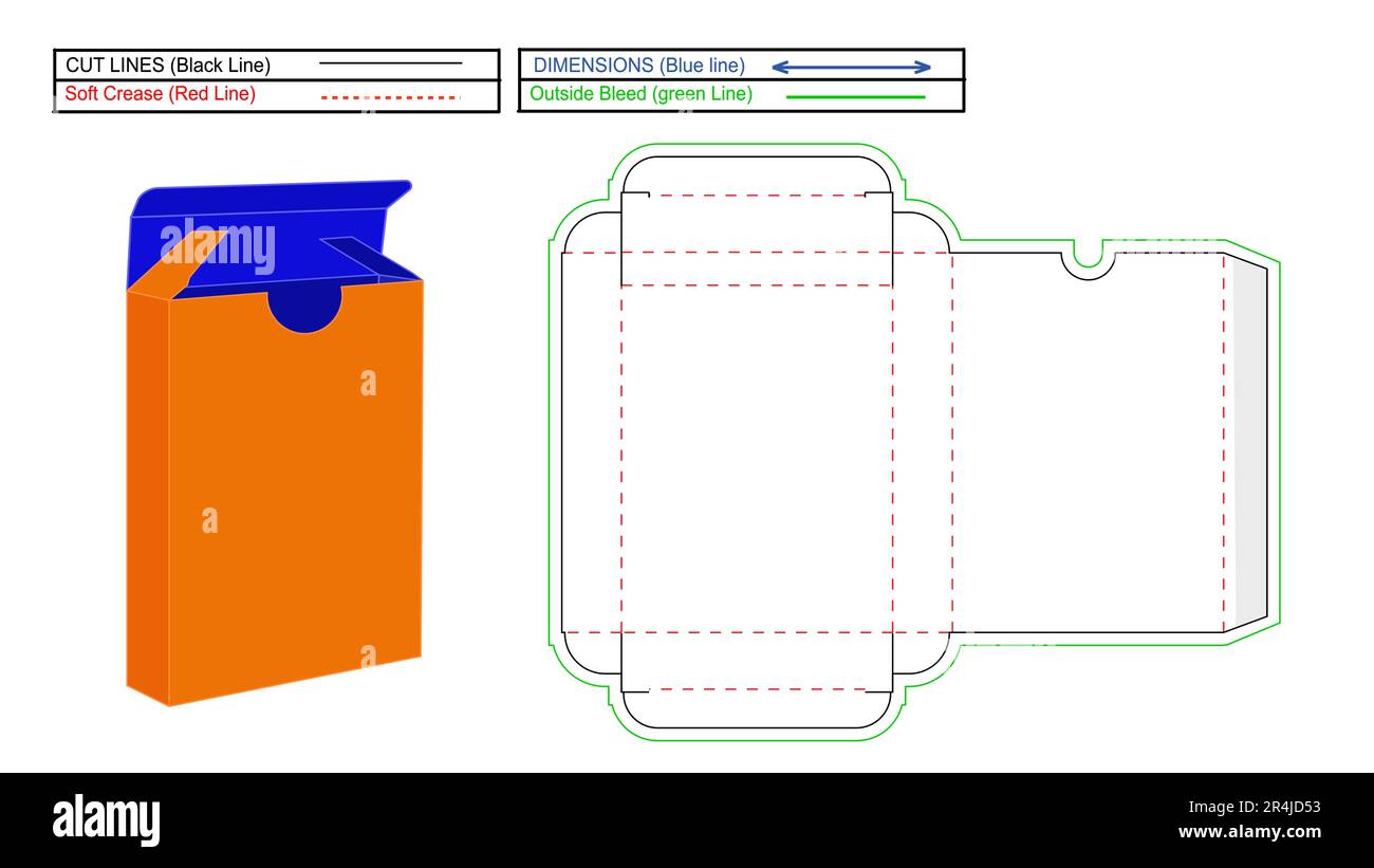 Card box, tuck end, straight tuck end box die line template also 3D