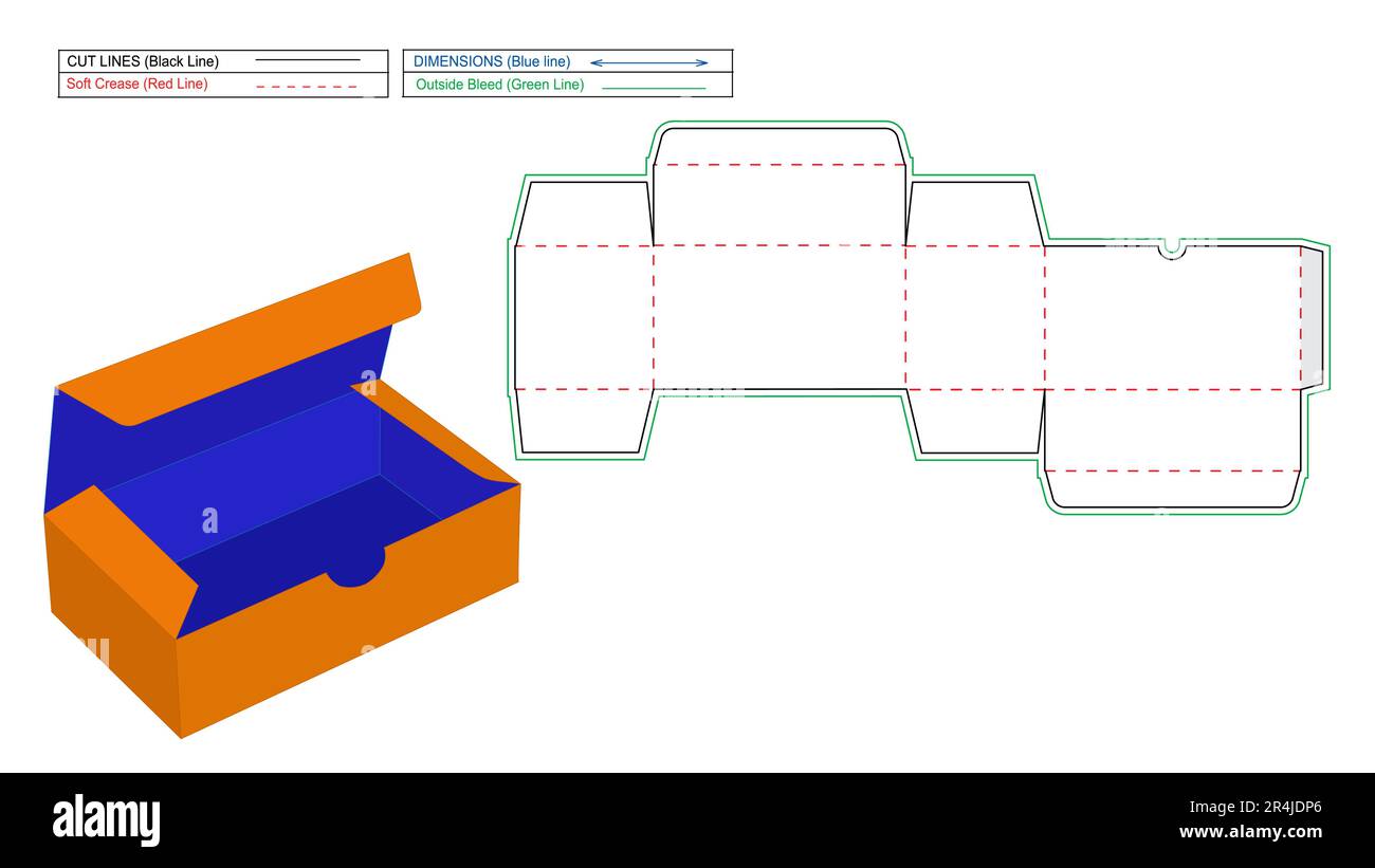 Reverse Tuck End Box, RTE boxes die line template and 3D render box