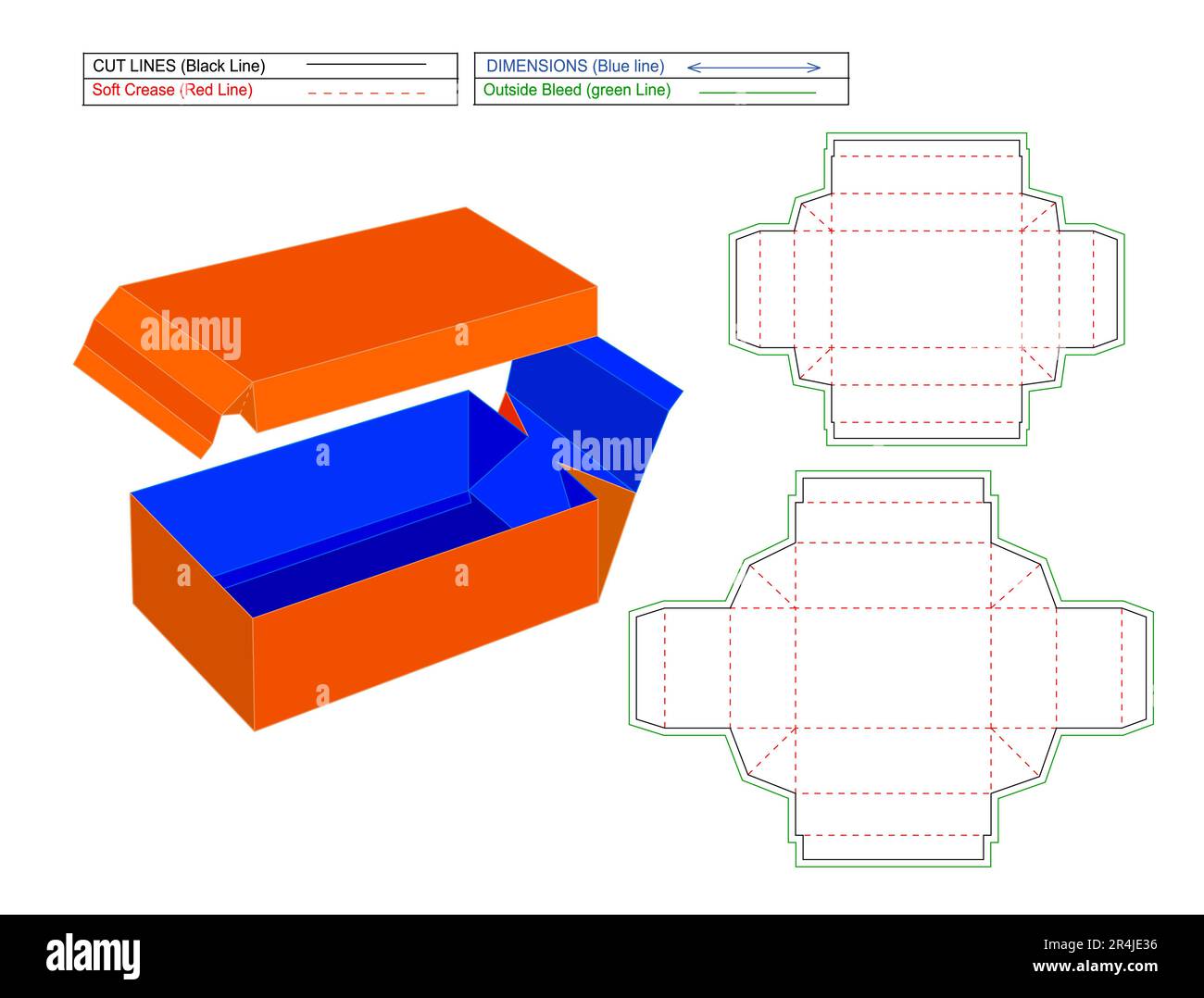 Without glue foldable box, corrugated standard shipping box die line