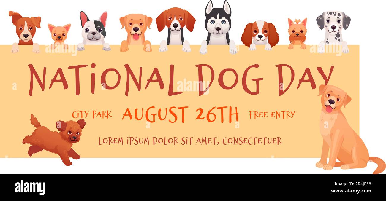 National dog day. International dogs appreciation or breed presenting