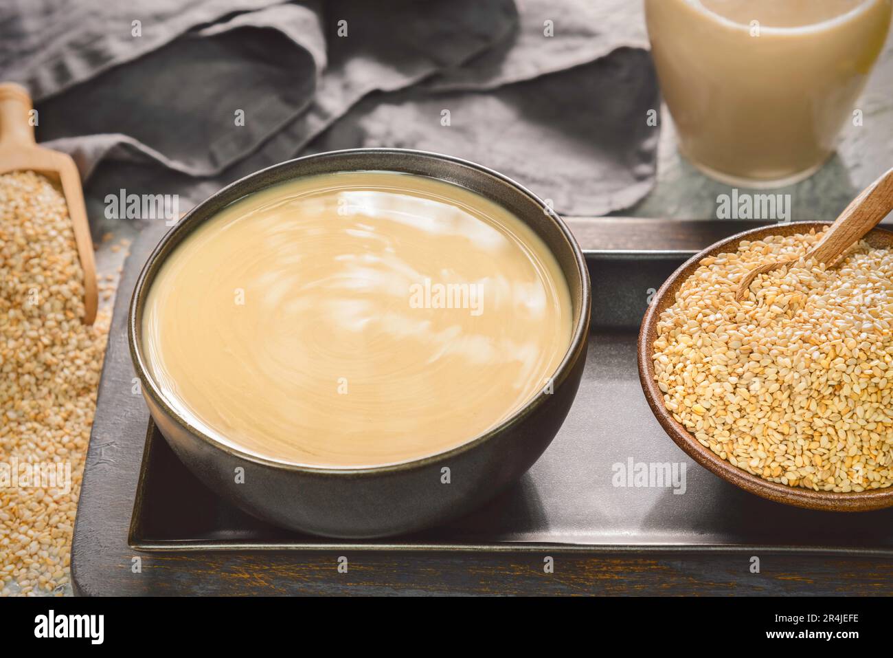 Arabic Cuisine; Egyptian traditional Tahini Sauce with sesame seeds