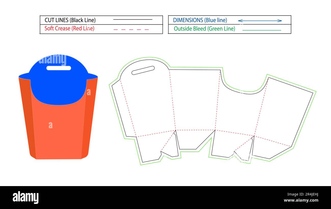 Frency fry box, frency fry die cut, die line template and 3d box