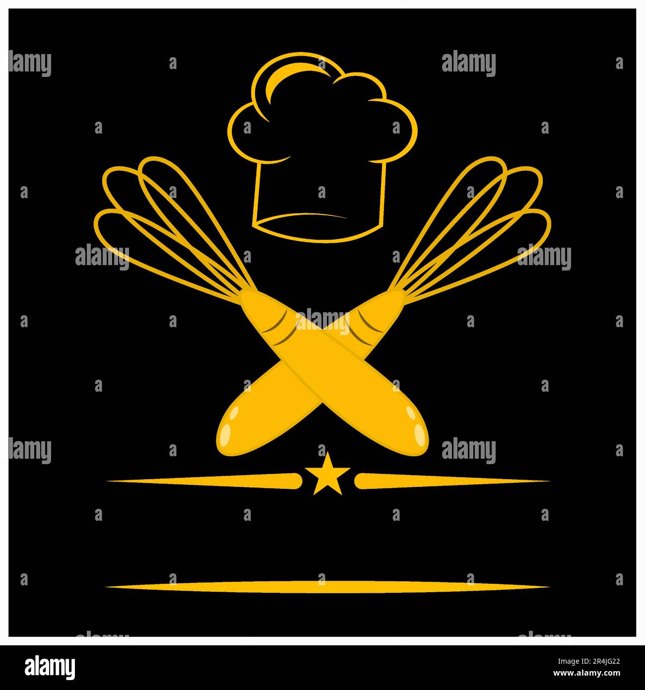 Vector Illustration of Chef Hat and Two Whisk Logo, Gold, Yellow and Black Colors Background Stock Vector