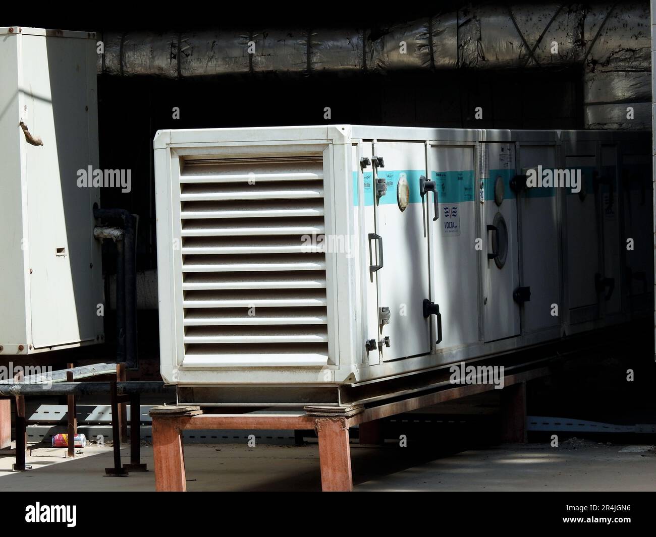 Cairo, Egypt, May 13 2023: External units of air conditioning system with the compressors, chillers, aeration and cooling system, selective focus of a Stock Photo