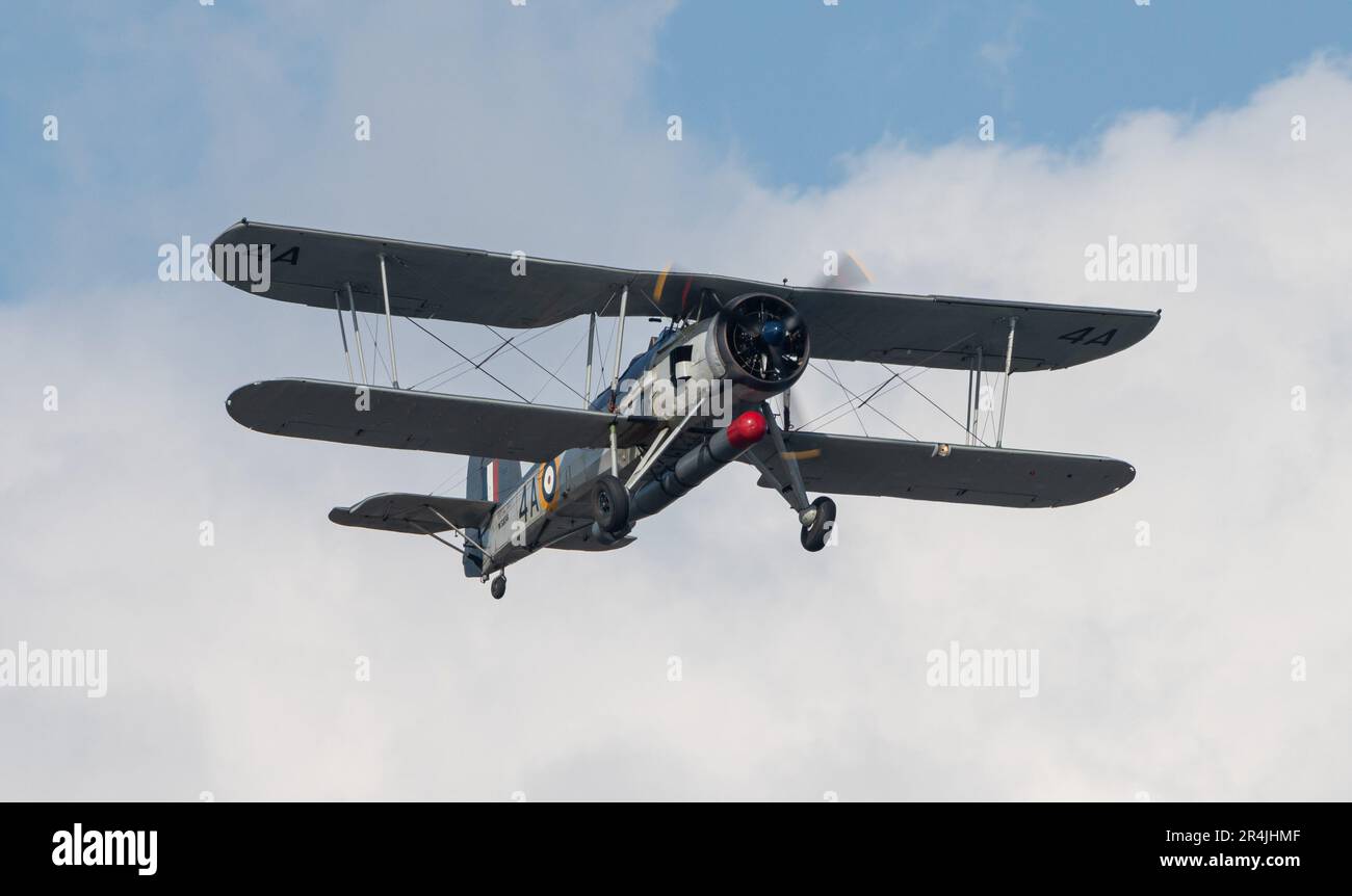 Liverpool Pier Head, Liverpool, Merseyside, England. 28th May 2023. Navy Wings Fairey Swordfish W5856, oldest surviving airworthy Fairey Swordfish in the world performs a display, during the Battle of the Atlantic 80th anniversary at Pier Head. (Credit Image: ©Cody Froggatt/Alamy Live News) Stock Photo