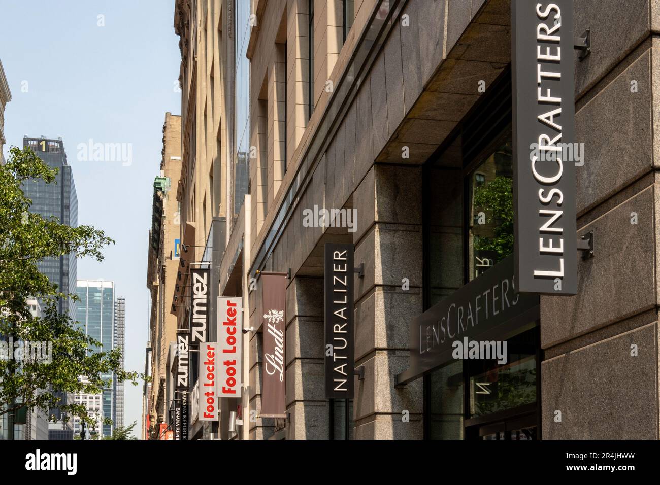 Retail Store Signs Line  West 34th Street, New York City, USA  2023 Stock Photo