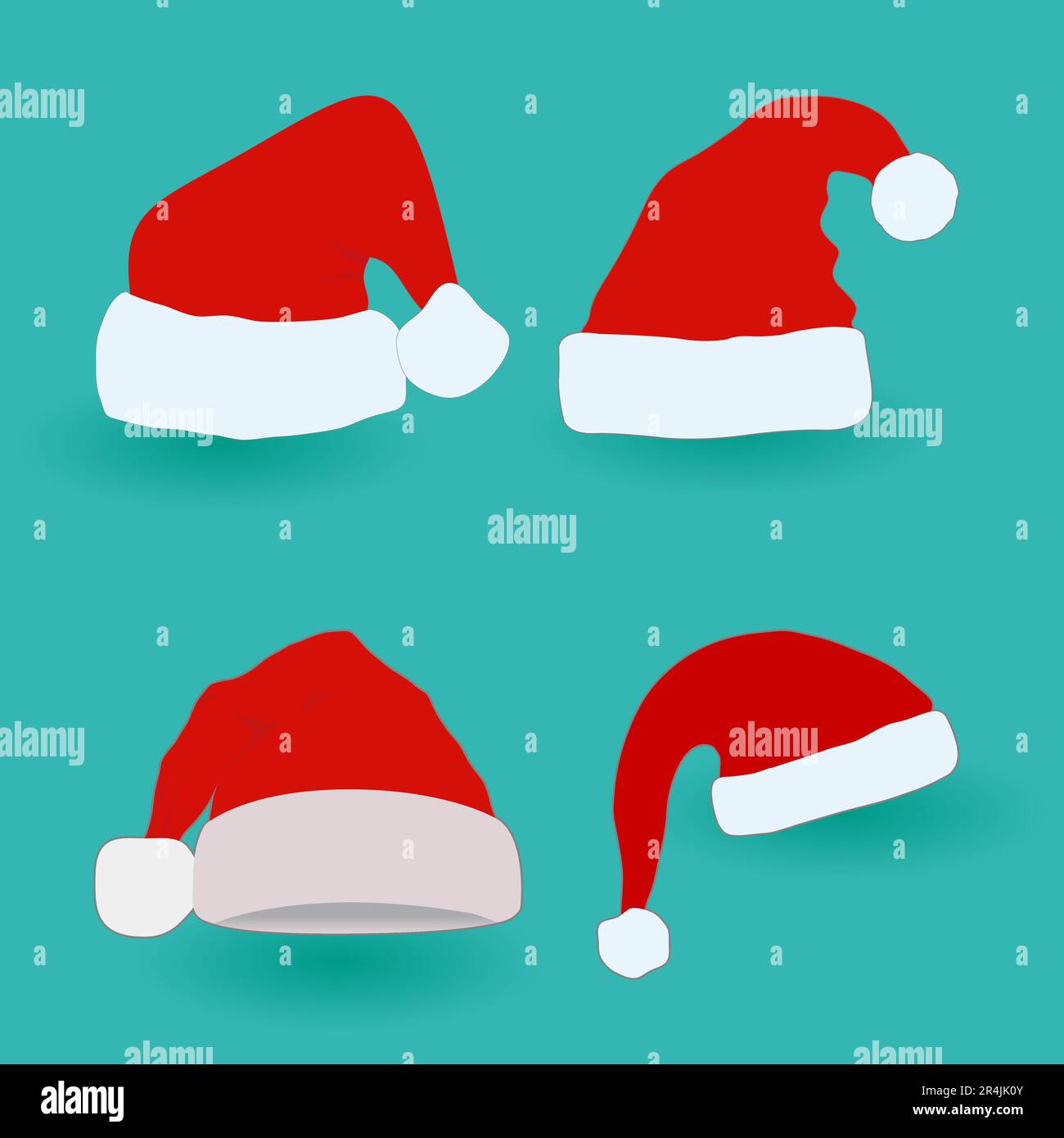 Red Santa hats, Realistic set Vector Illustrations Stock Vector