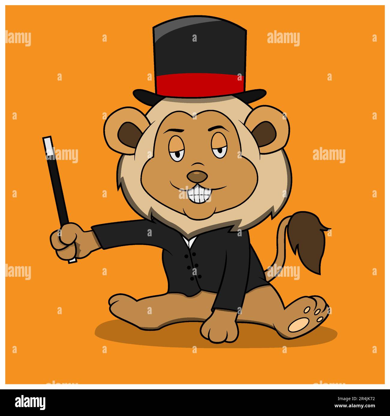 Character Magic Lion, Orange Colors Background, Mascot, Icon, Character or Logo, Vector and Illustration. Stock Vector