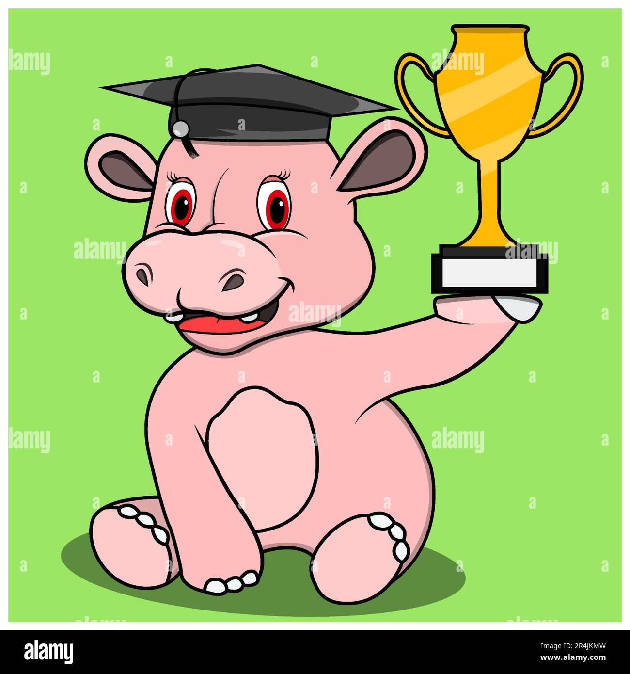 Character Hippopotamus Use Hat Graduate And Bring Trophy Green Colors character-hippopotamus-use-hat-graduate-and-bring-trophy-green-colors
