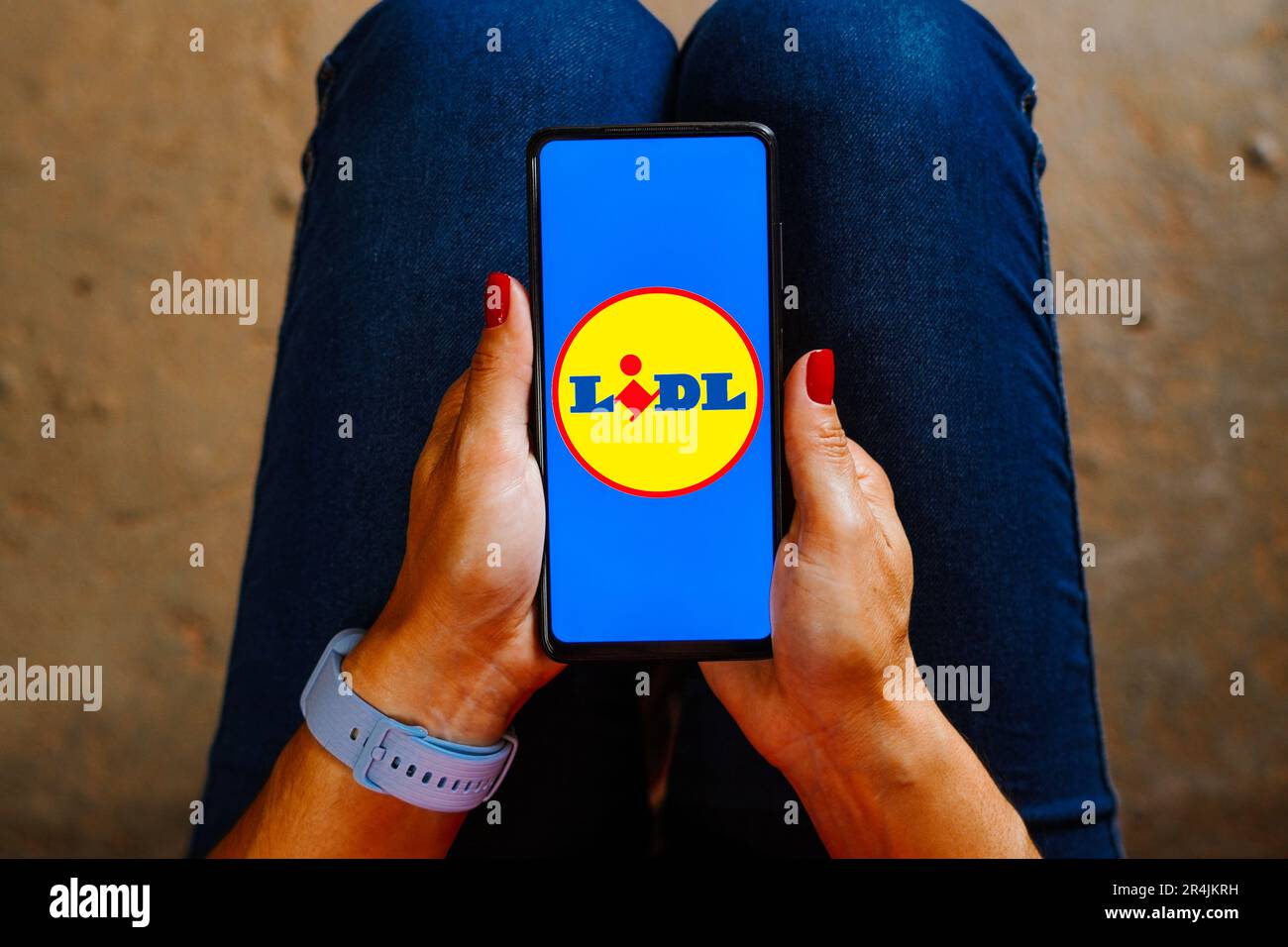 In this photo illustration, the Lidl logo is displayed on a smartphone