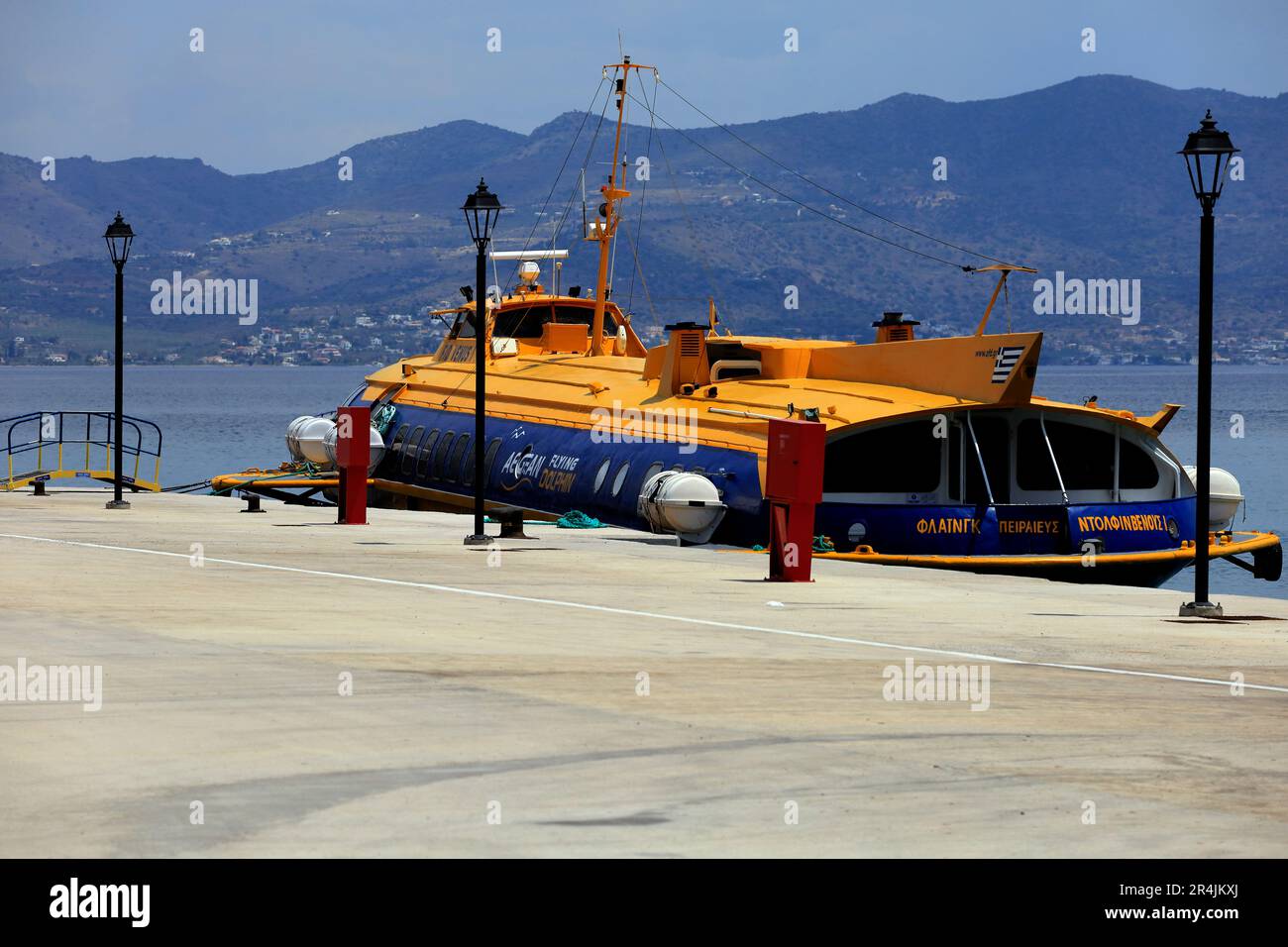 Aegean Flying Dolphin ferry boat, Skala harbour, Agistri Island, near Athens. Saronic island group. Taken May 2023. cym Stock Photo