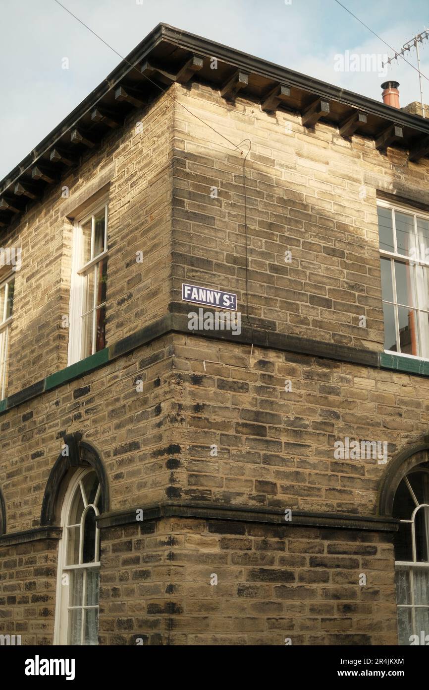 Fanny Street in Saltire Model village named after Sir Titus Salt's second daughter who died age nineteen Stock Photo