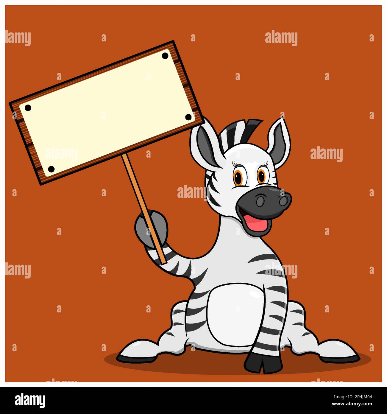 Character Zebra With Blank Banner On Hand, Brown Colors Background ...