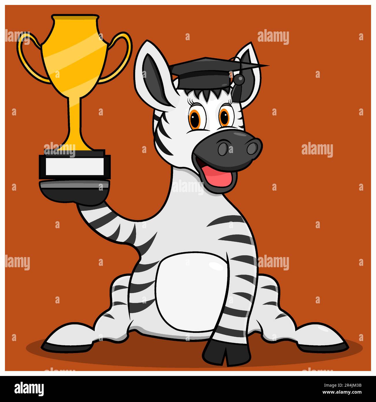 Character Zebra With Graduate and Bring Trophy, Brown Colors Background, Mascot, Icon, Character or Logo, Vector and Illustration. Stock Vector
